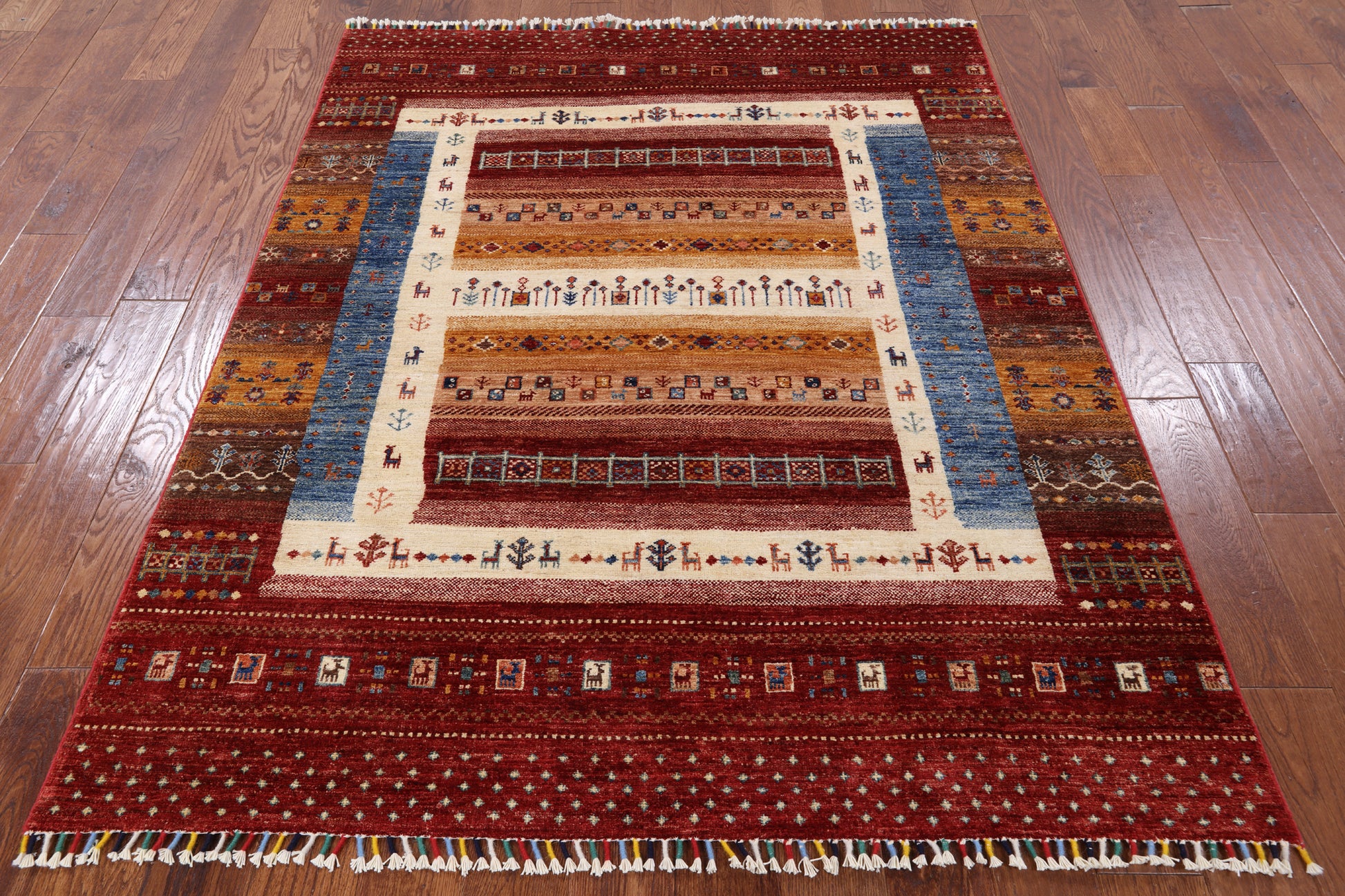 Persian Gabbeh Tribal Hand Knotted Wool Rug - 5' 2" X 6' 3" - Golden Nile