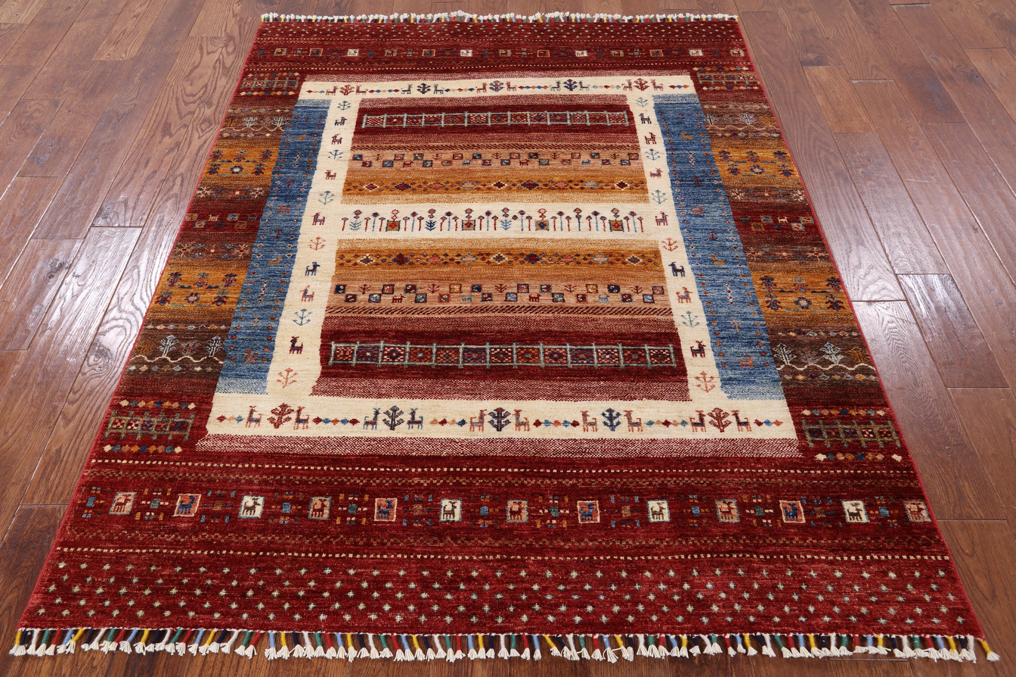 Persian Gabbeh Tribal Hand Knotted Wool Rug - 5' 2" X 6' 3" - Golden Nile