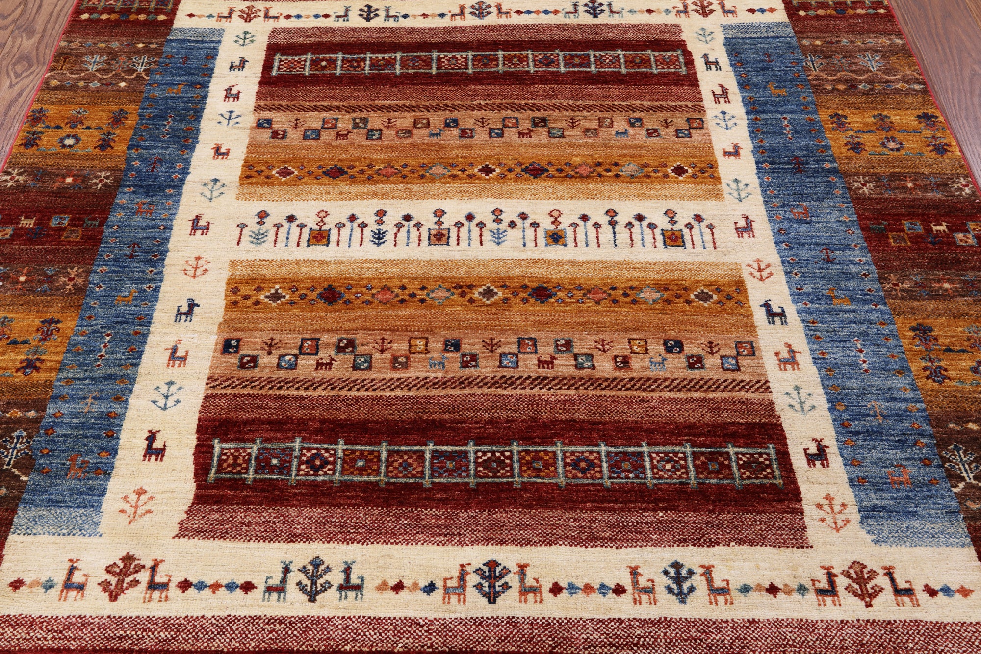 Persian Gabbeh Tribal Hand Knotted Wool Rug - 5' 2" X 6' 3" - Golden Nile