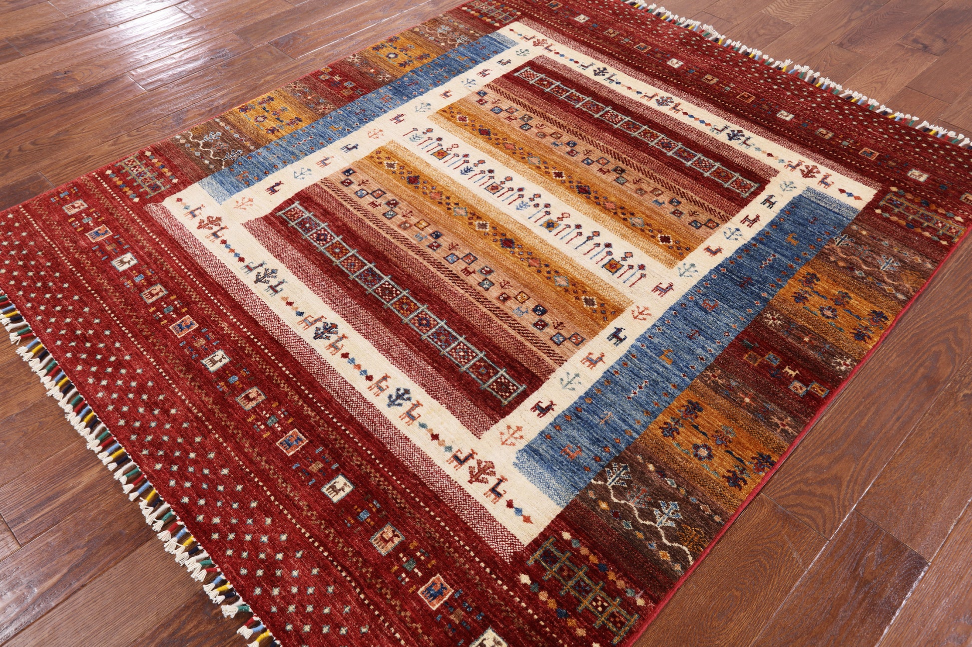 Persian Gabbeh Tribal Hand Knotted Wool Rug - 5' 2" X 6' 3" - Golden Nile