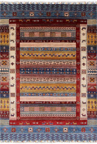 Tribal Gabbeh Hand Knotted Wool Rug - 5' 7" X 7' 11" - Golden Nile