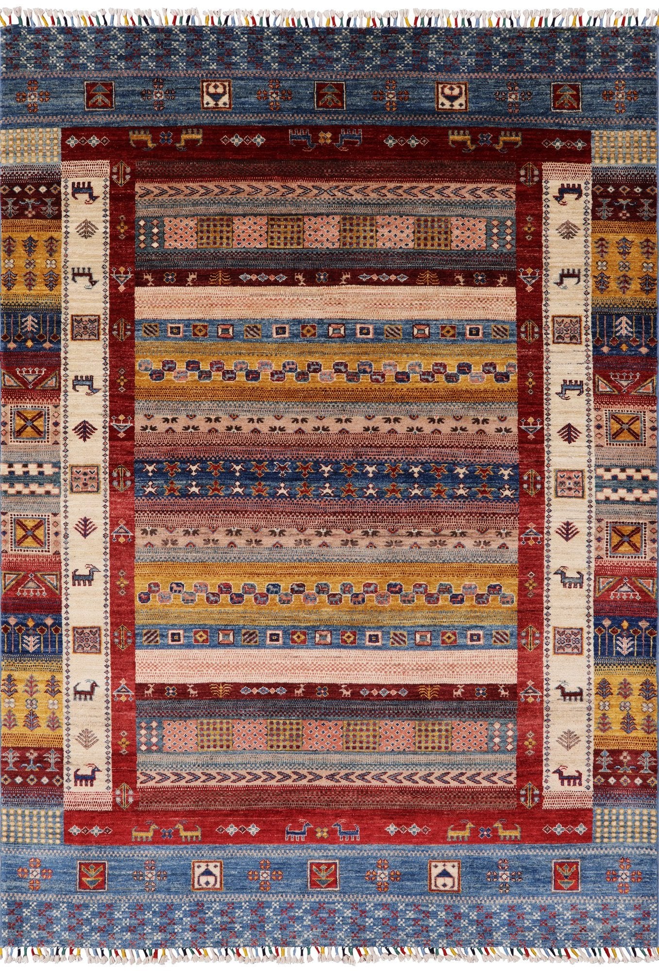 Tribal Gabbeh Hand Knotted Wool Rug - 5' 7" X 7' 11" - Golden Nile