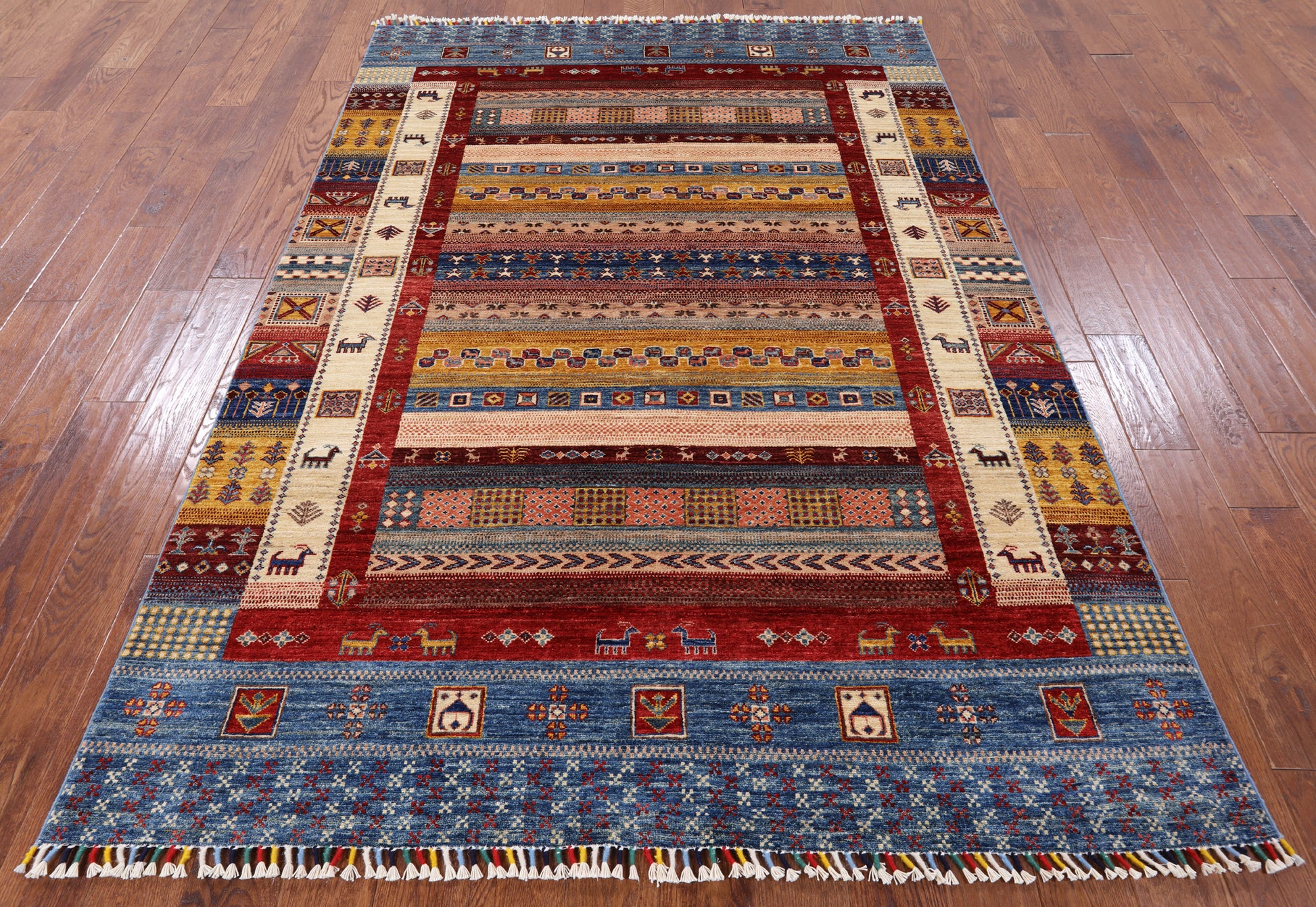 Tribal Gabbeh Hand Knotted Wool Rug - 5' 7" X 7' 11" - Golden Nile