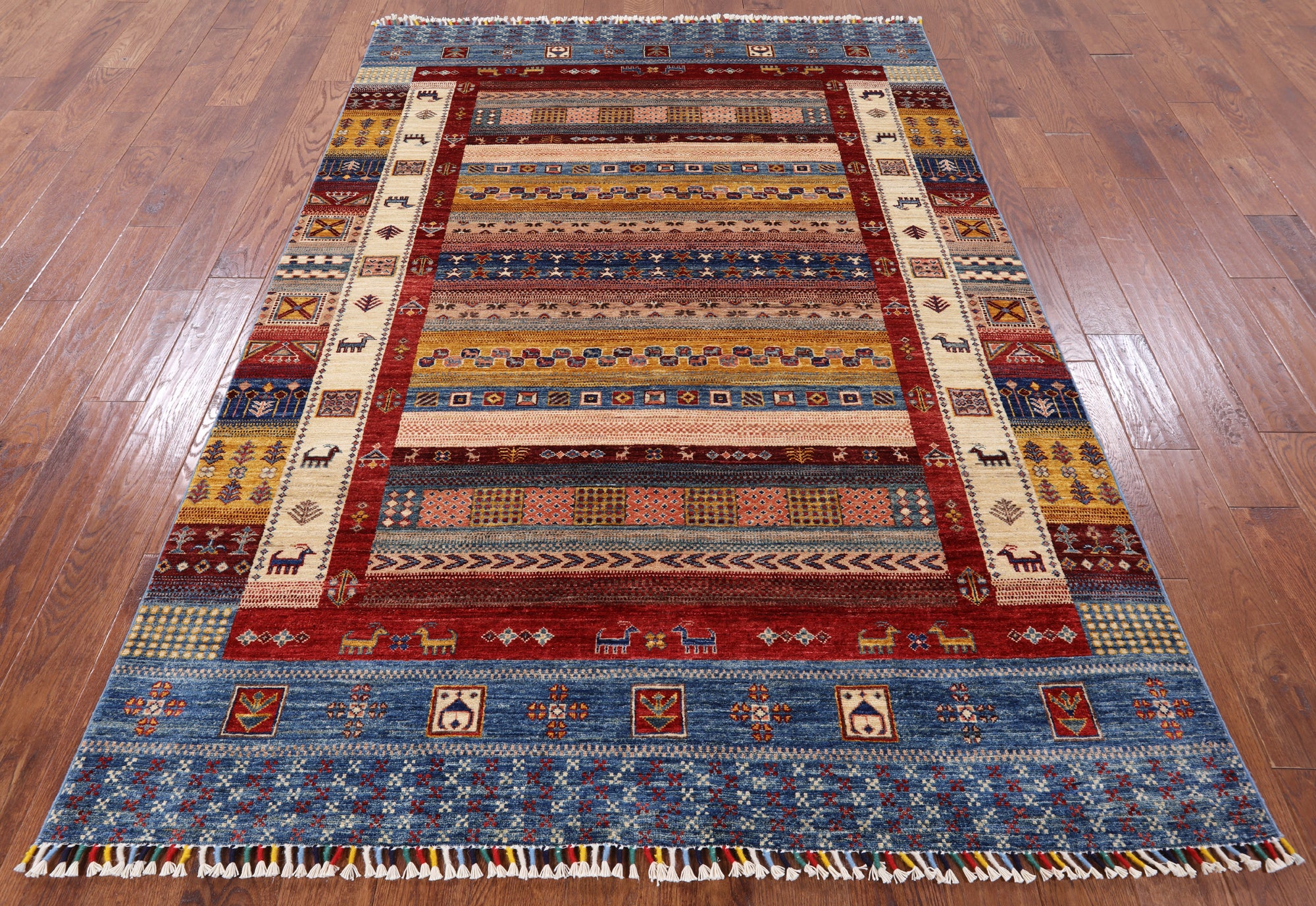 Tribal Gabbeh Hand Knotted Wool Rug - 5' 7" X 7' 11" - Golden Nile