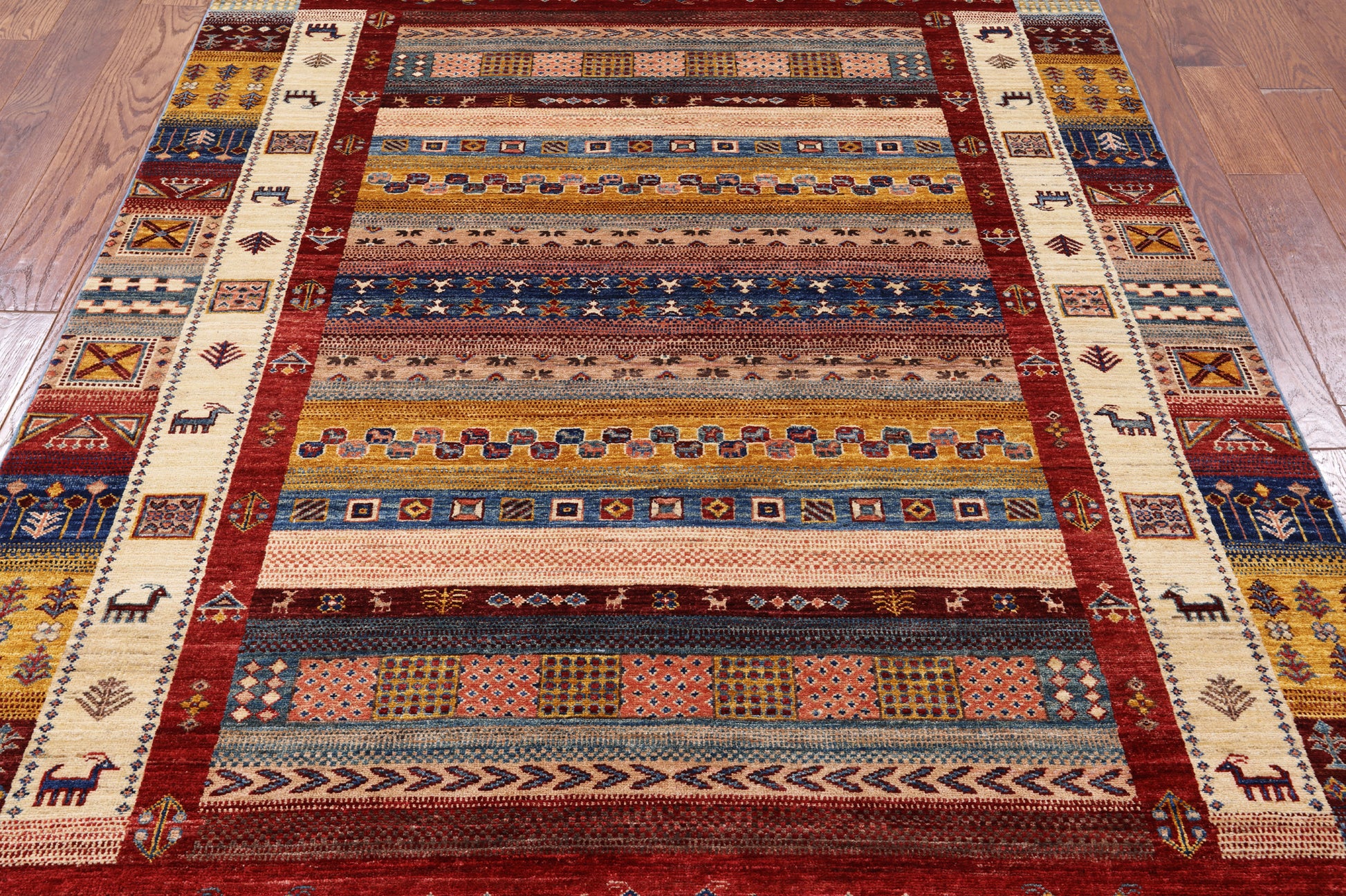 Tribal Gabbeh Hand Knotted Wool Rug - 5' 7" X 7' 11" - Golden Nile
