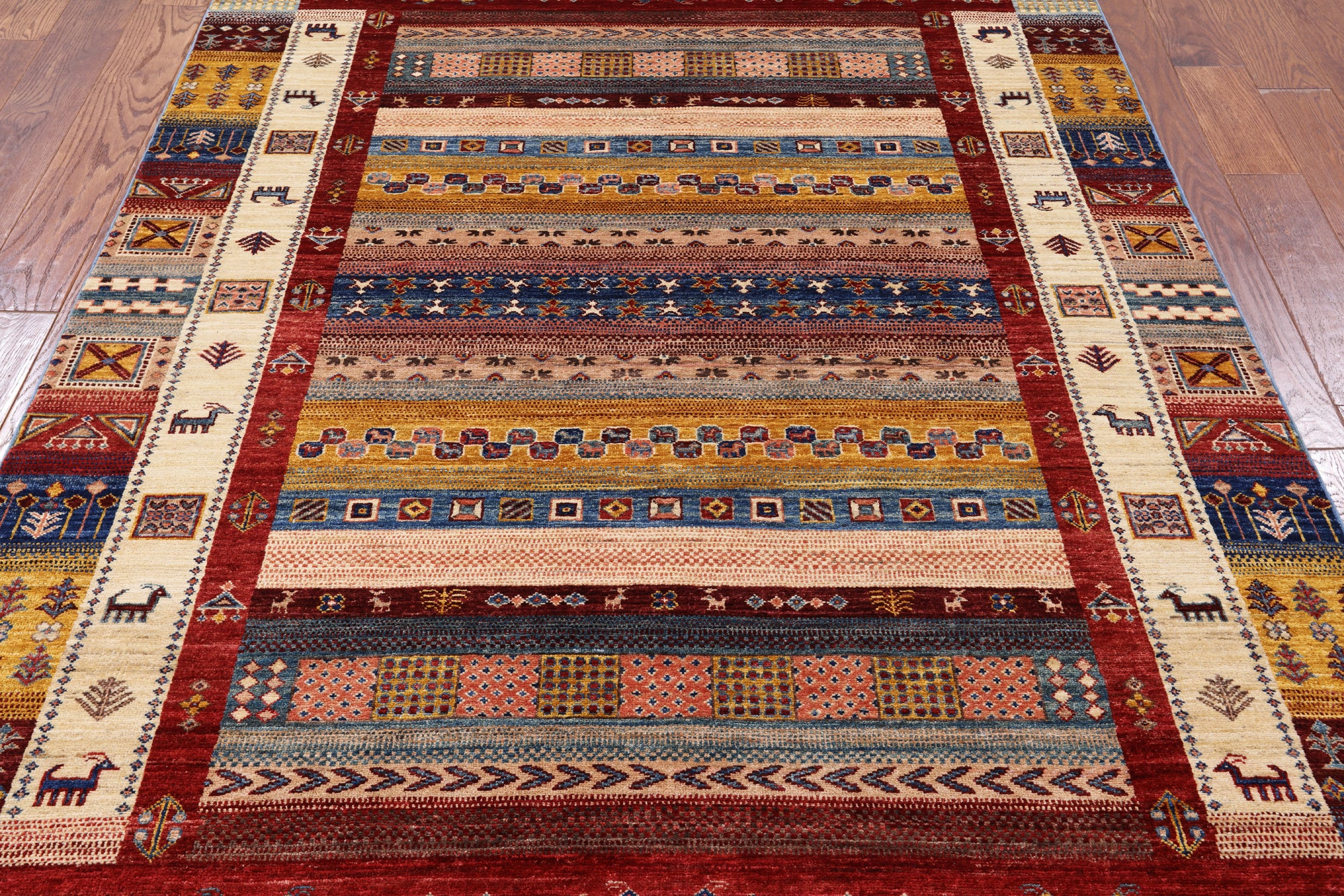 Tribal Gabbeh Hand Knotted Wool Rug - 5' 7" X 7' 11" - Golden Nile