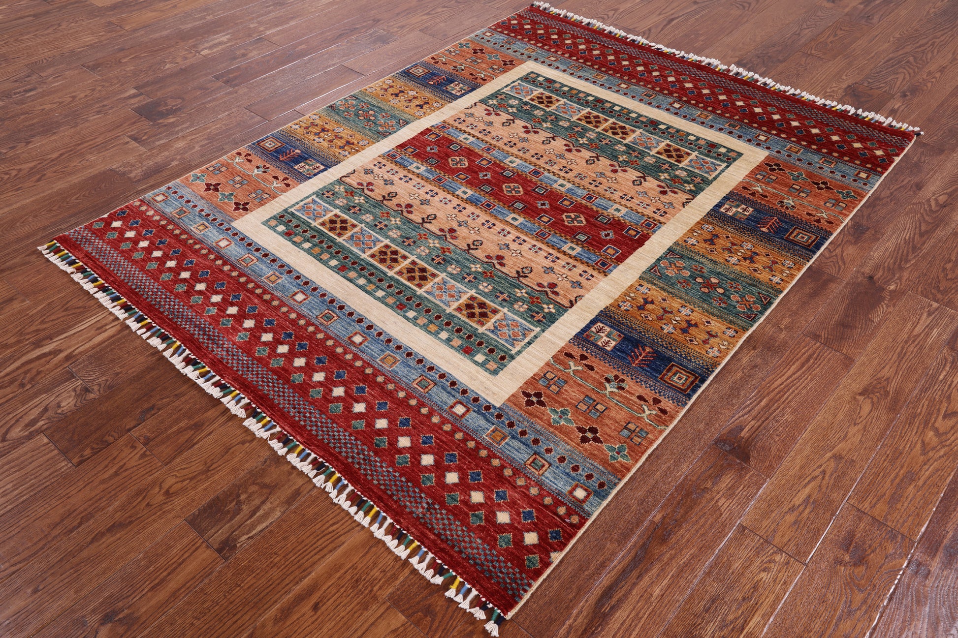 Tribal Persian Gabbeh Hand Knotted Wool Rug - 5' 0" X 6' 7" - Golden Nile