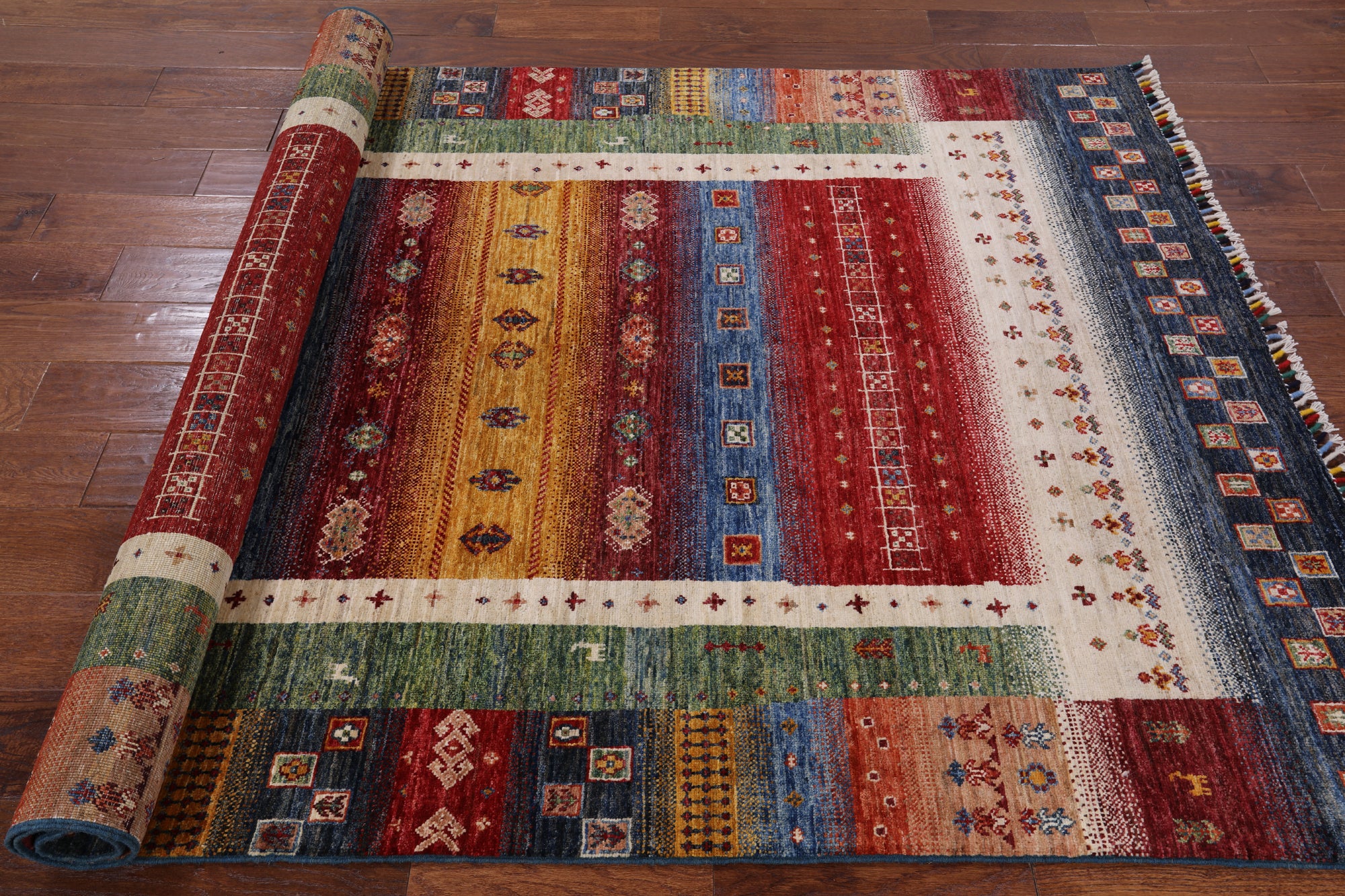 Tribal Persian Gabbeh Hand Knotted Wool Rug - 4' 11" X 7' 4" - Golden Nile