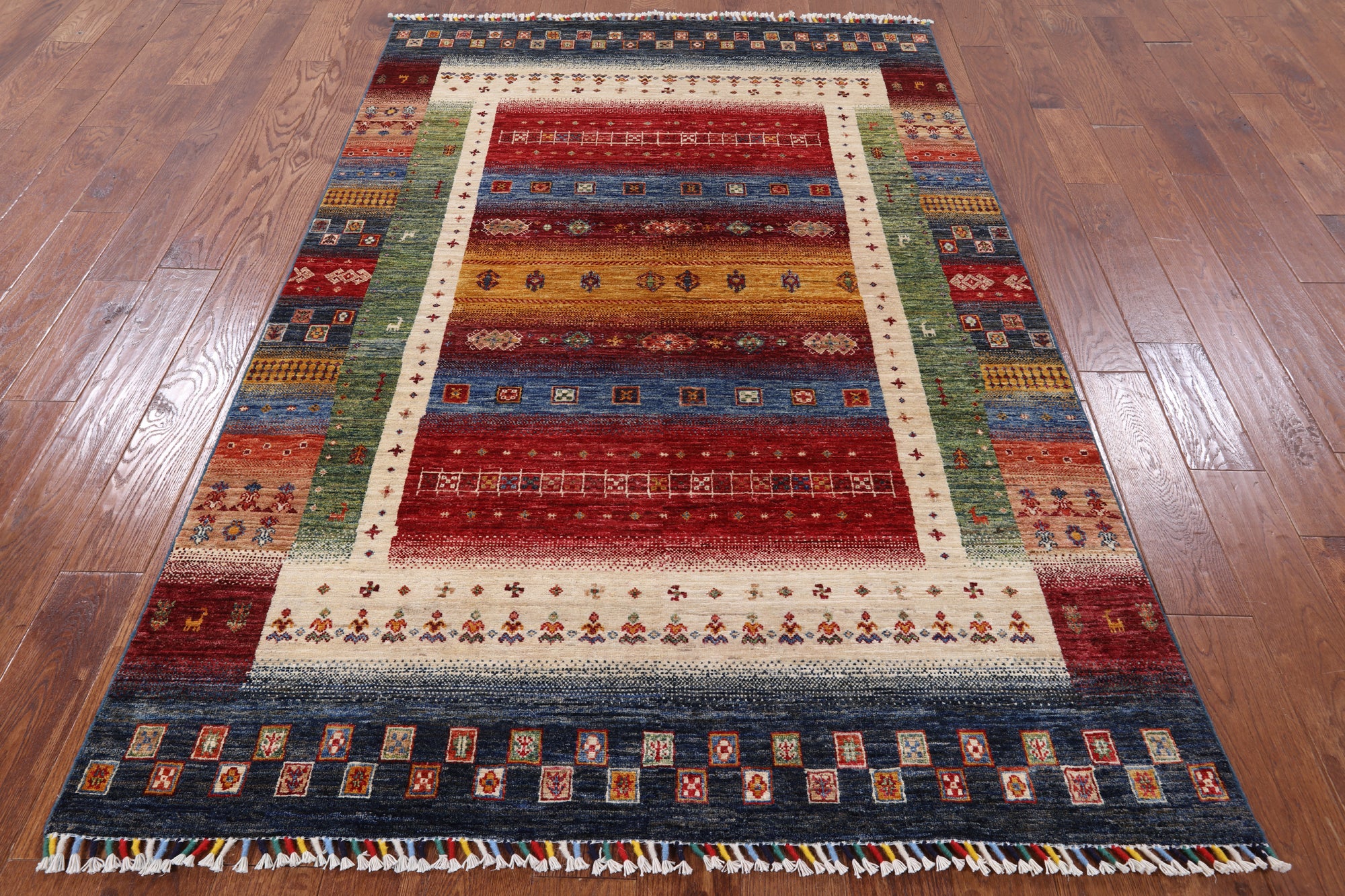 Tribal Persian Gabbeh Hand Knotted Wool Rug - 4' 11" X 7' 4" - Golden Nile
