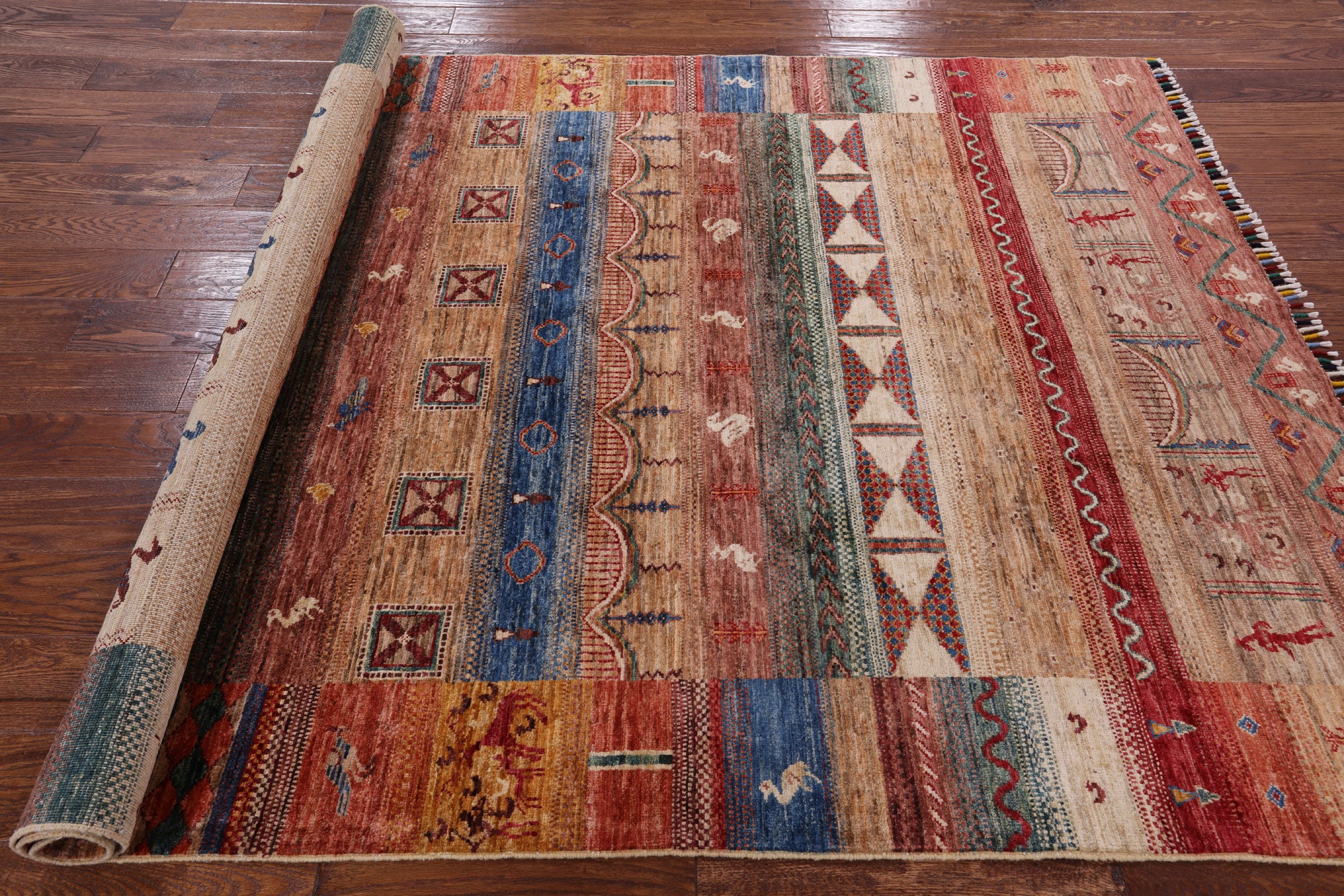Tribal Gabbeh Hand Knotted Wool Rug - 5' 8" X 7' 10" - Golden Nile