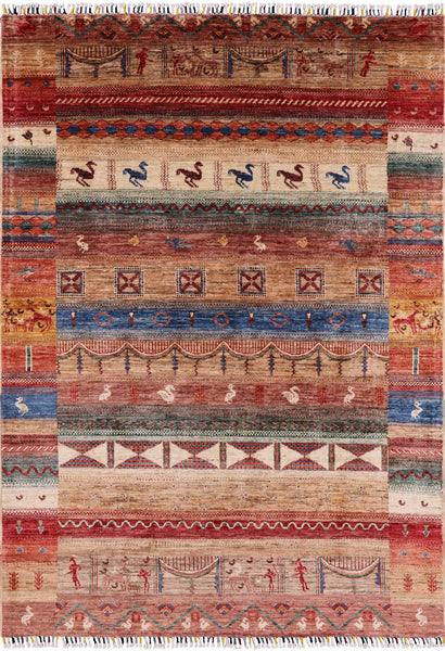 Tribal Gabbeh Hand Knotted Wool Rug - 5' 8" X 7' 10" - Golden Nile