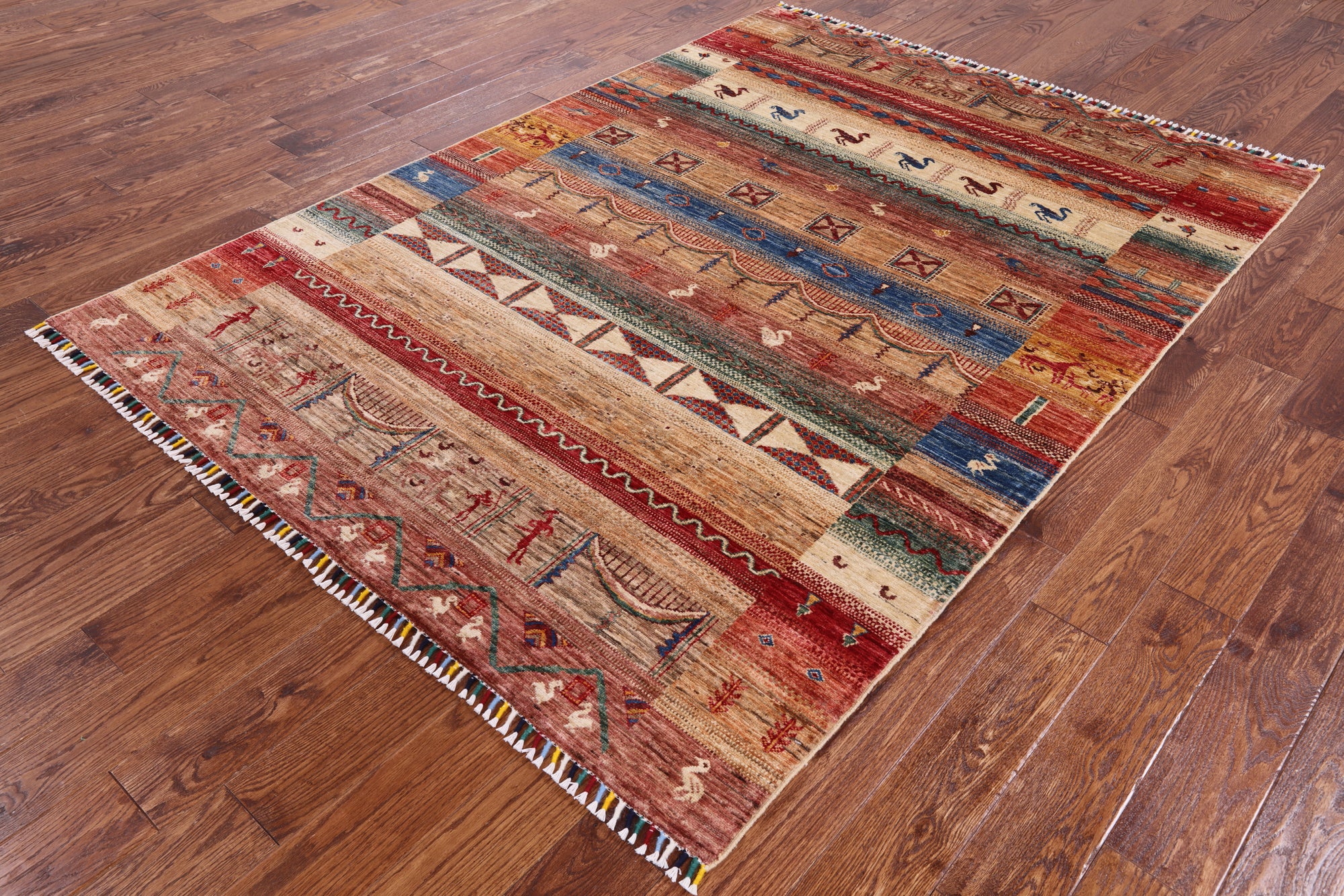 Tribal Gabbeh Hand Knotted Wool Rug - 5' 8" X 7' 10" - Golden Nile