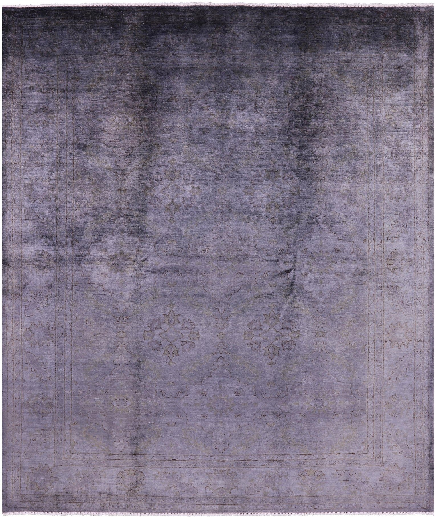 Grey Full Pile Overdyed Hand Knotted Wool Rug - 8' 4" X 9' 8" - Golden Nile