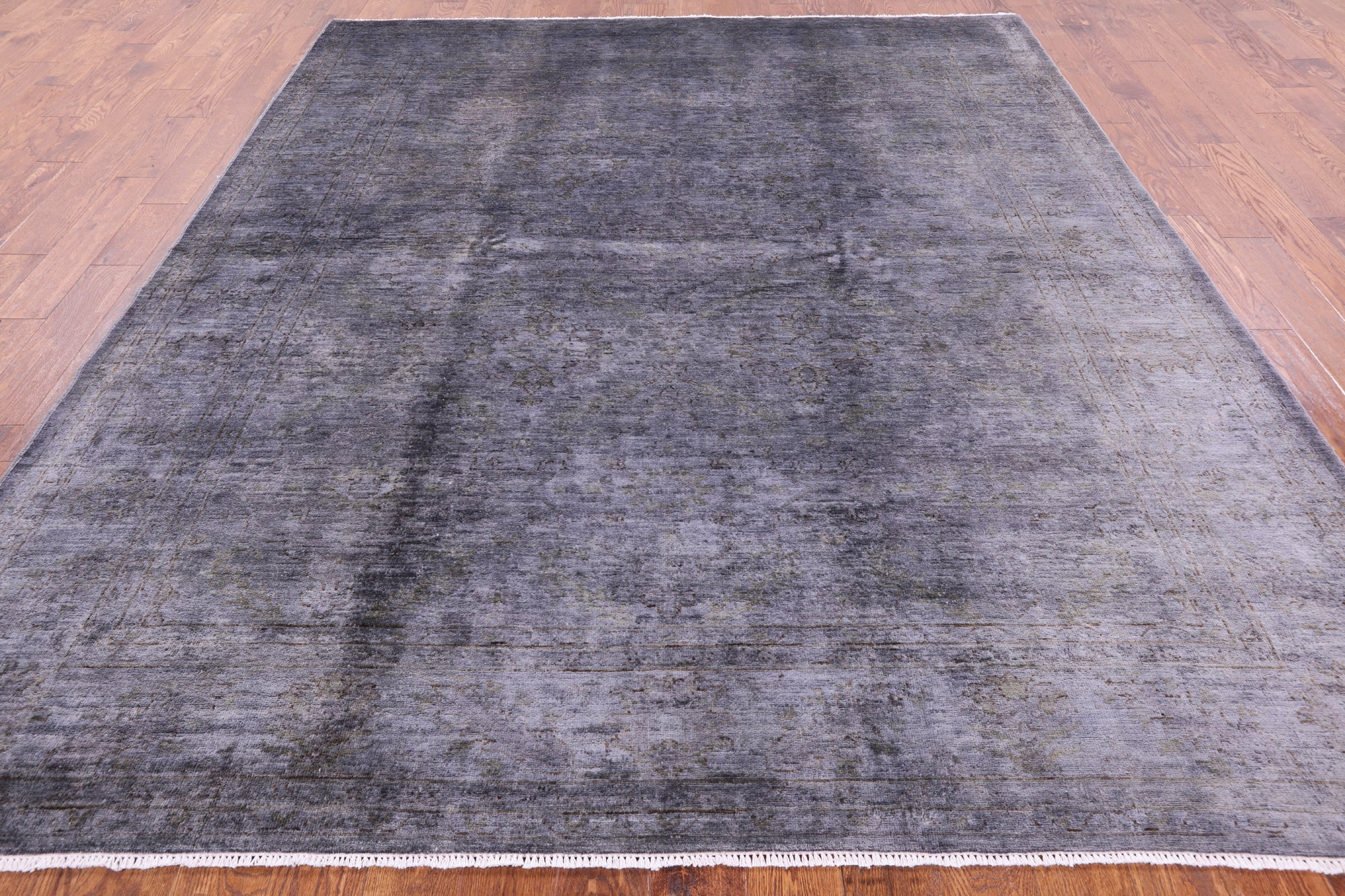 Grey Full Pile Overdyed Hand Knotted Wool Rug - 8' 4" X 9' 8" - Golden Nile