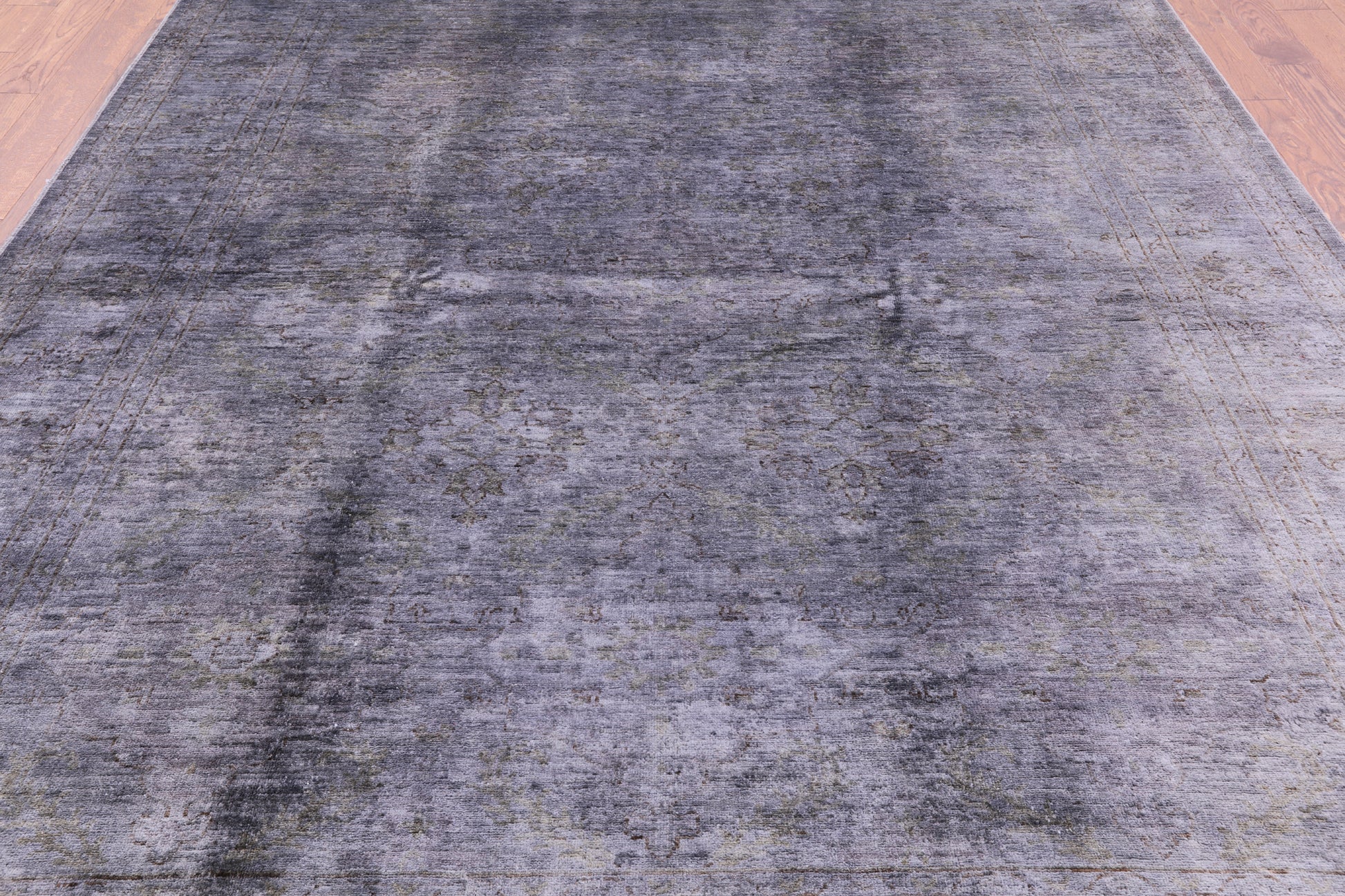 Grey Full Pile Overdyed Hand Knotted Wool Rug - 8' 4" X 9' 8" - Golden Nile