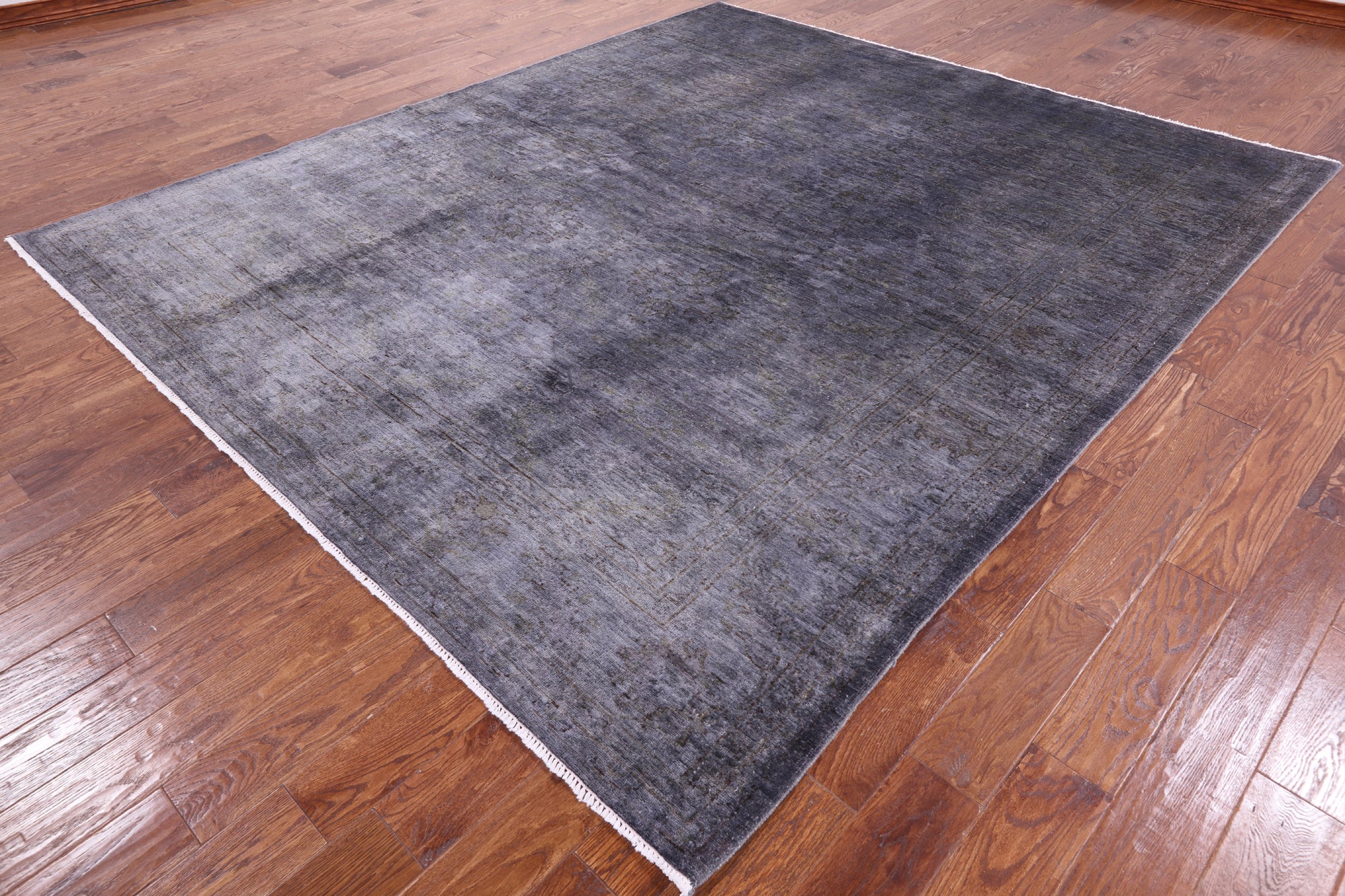 Grey Full Pile Overdyed Hand Knotted Wool Rug - 8' 4" X 9' 8" - Golden Nile