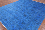Blue Full Pile Overdyed Hand Knotted Wool Area Rug - 8' 3" X 9' 10" - Golden Nile