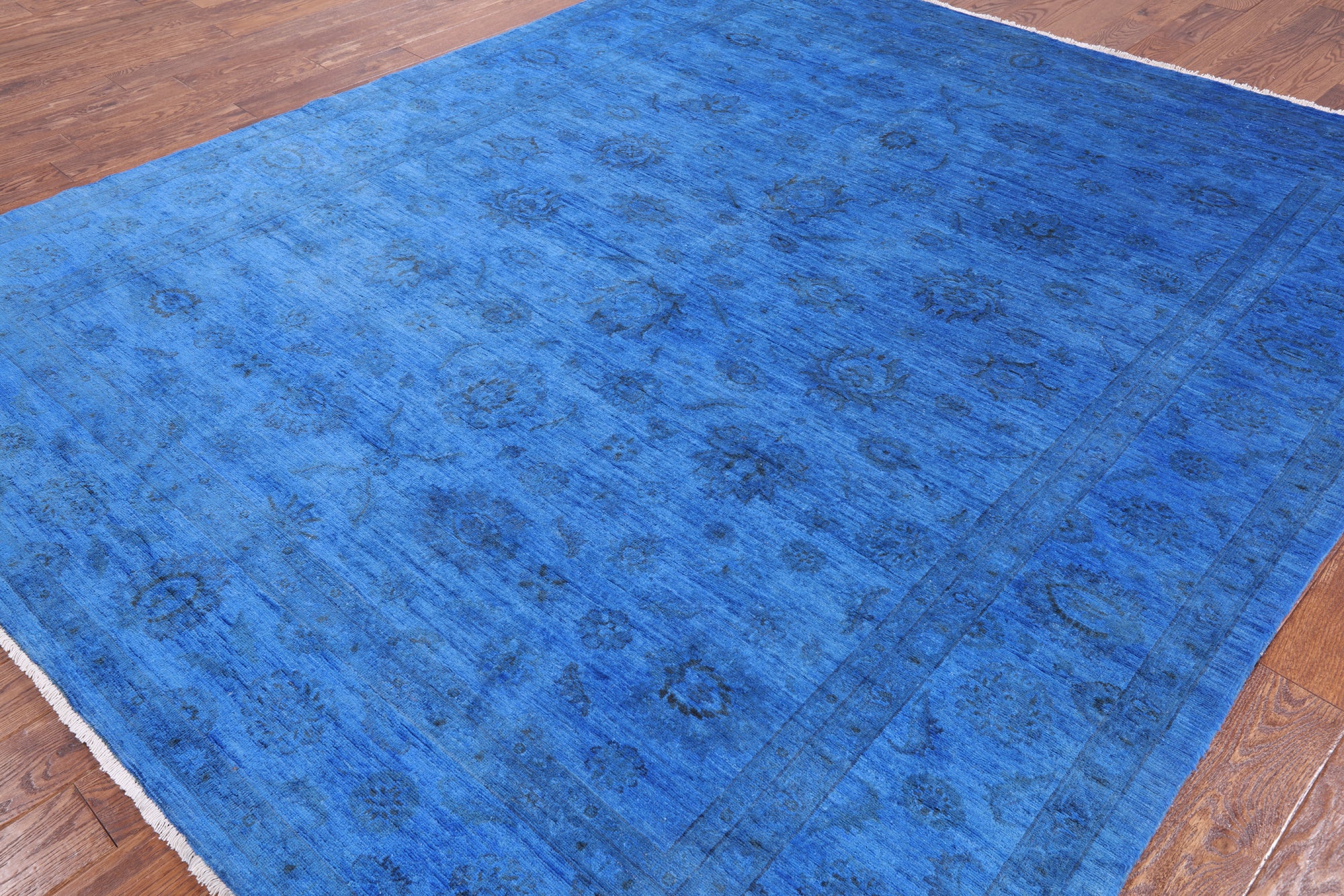 Blue Full Pile Overdyed Hand Knotted Wool Area Rug - 8' 3" X 9' 10" - Golden Nile