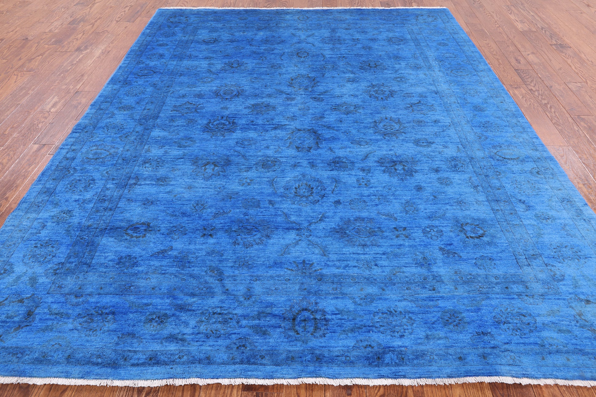Blue Full Pile Overdyed Hand Knotted Wool Area Rug - 8' 3" X 9' 10" - Golden Nile