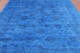 Blue Full Pile Overdyed Hand Knotted Wool Area Rug - 8' 3" X 9' 10" - Golden Nile