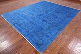 Blue Full Pile Overdyed Hand Knotted Wool Area Rug - 8' 3" X 9' 10" - Golden Nile