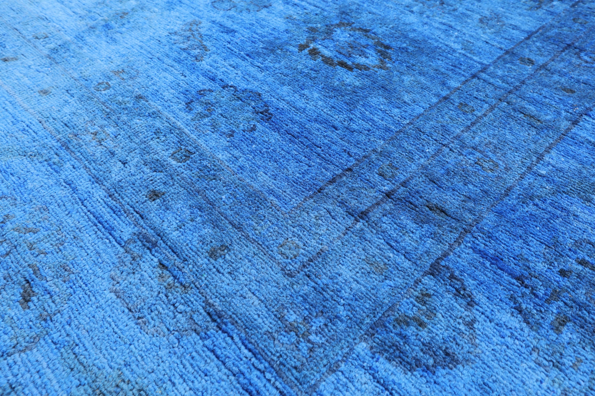 Blue Full Pile Overdyed Hand Knotted Wool Area Rug - 8' 3" X 9' 10" - Golden Nile
