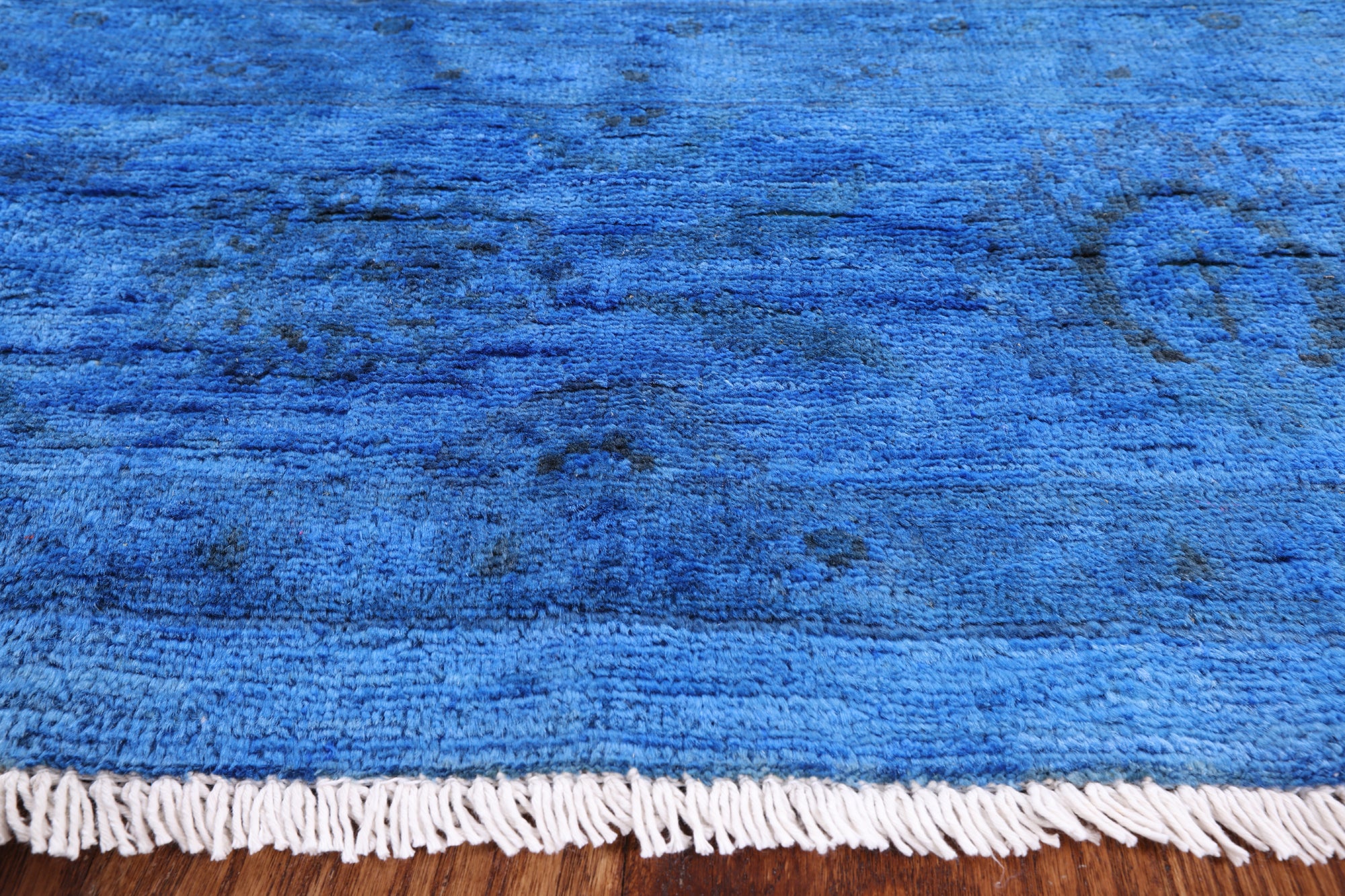 Blue Full Pile Overdyed Hand Knotted Wool Area Rug - 8' 3" X 9' 10" - Golden Nile
