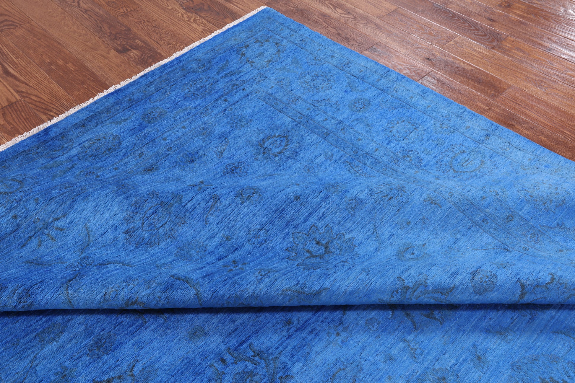 Blue Full Pile Overdyed Hand Knotted Wool Area Rug - 8' 3" X 9' 10" - Golden Nile