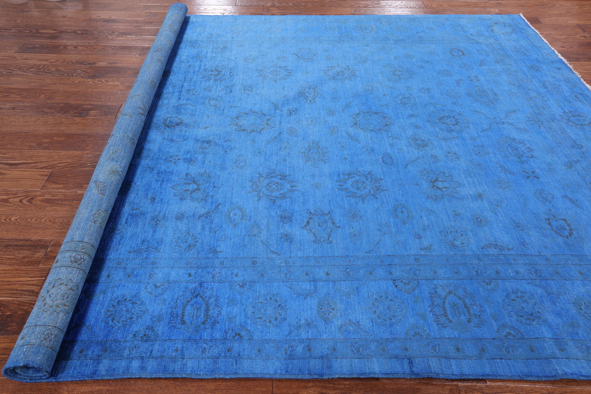 Blue Full Pile Overdyed Hand Knotted Wool Area Rug - 8' 3" X 9' 10" - Golden Nile