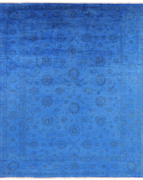 Blue Full Pile Overdyed Hand Knotted Wool Area Rug - 8' 3" X 9' 10" - Golden Nile