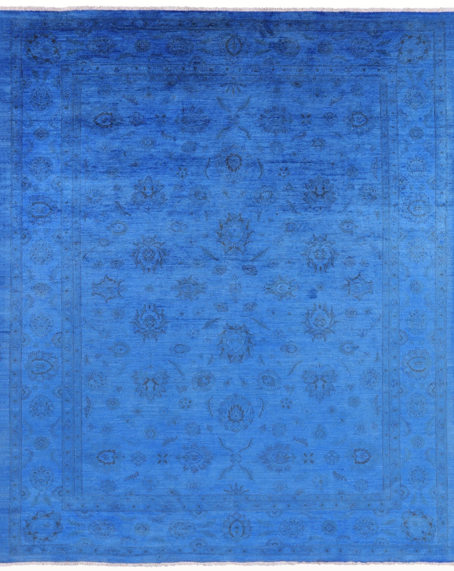 Blue Full Pile Overdyed Hand Knotted Wool Area Rug - 8' 3" X 9' 10" - Golden Nile