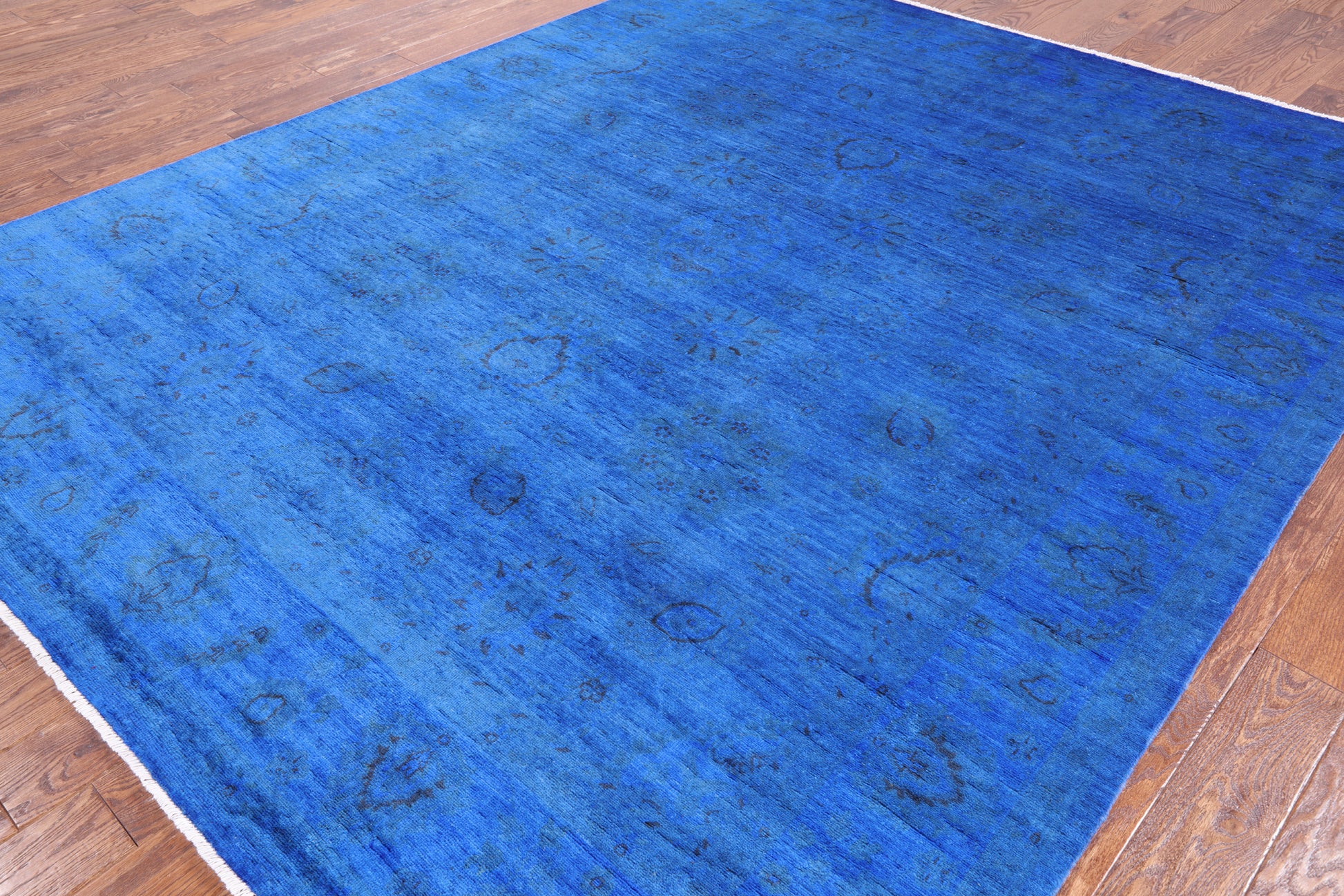 Blue Full Pile Overdyed Handmade Wool Area Rug - 8' 0" X 9' 10" - Golden Nile