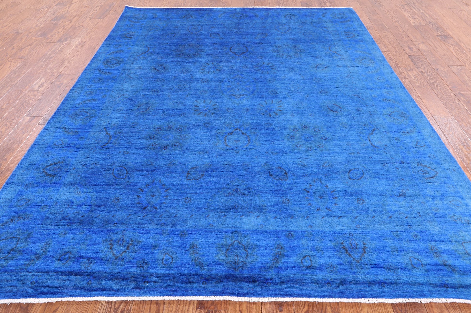 Blue Full Pile Overdyed Handmade Wool Area Rug - 8' 0" X 9' 10" - Golden Nile