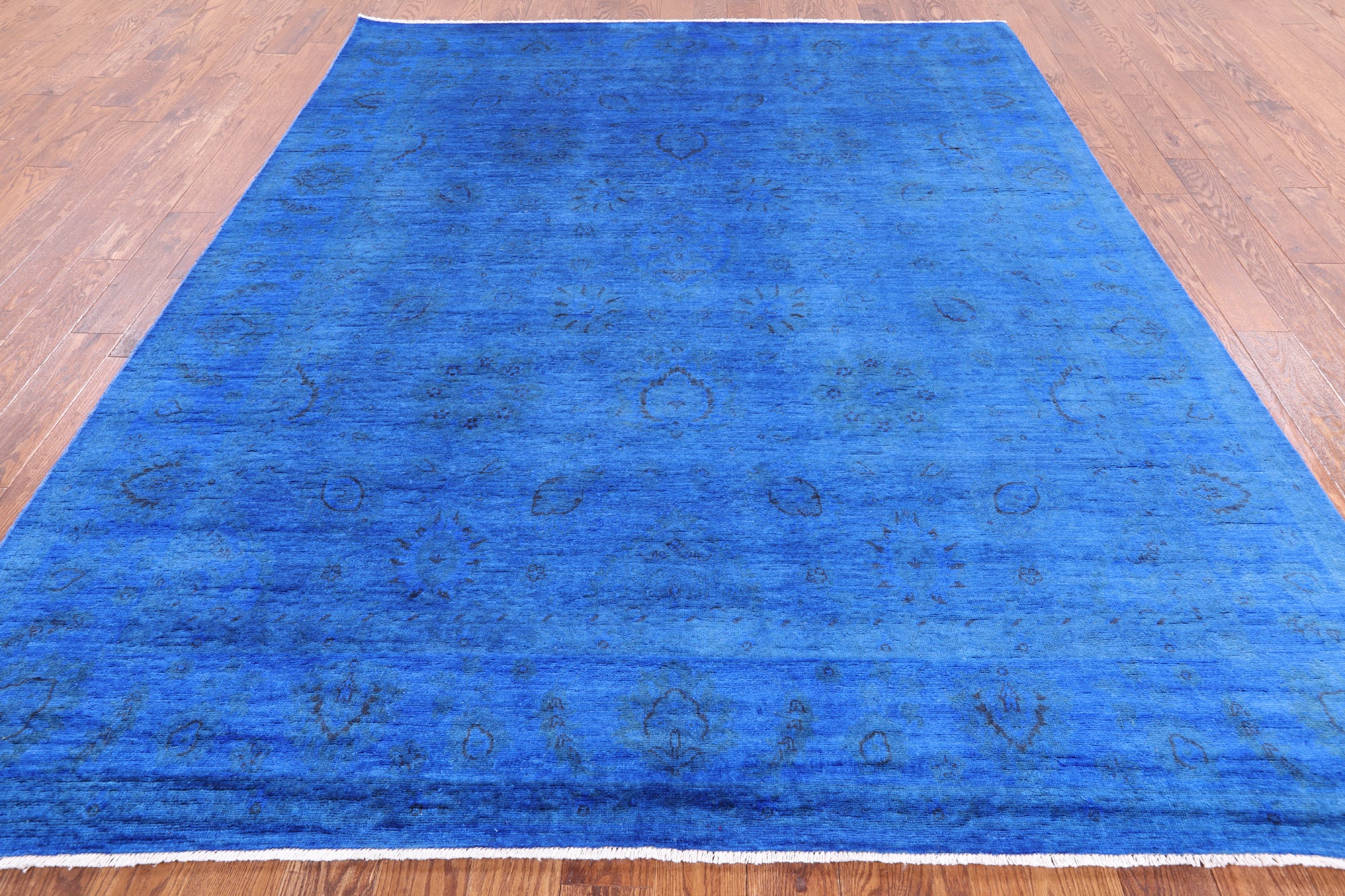 Blue Full Pile Overdyed Handmade Wool Area Rug - 8' 0" X 9' 10" - Golden Nile
