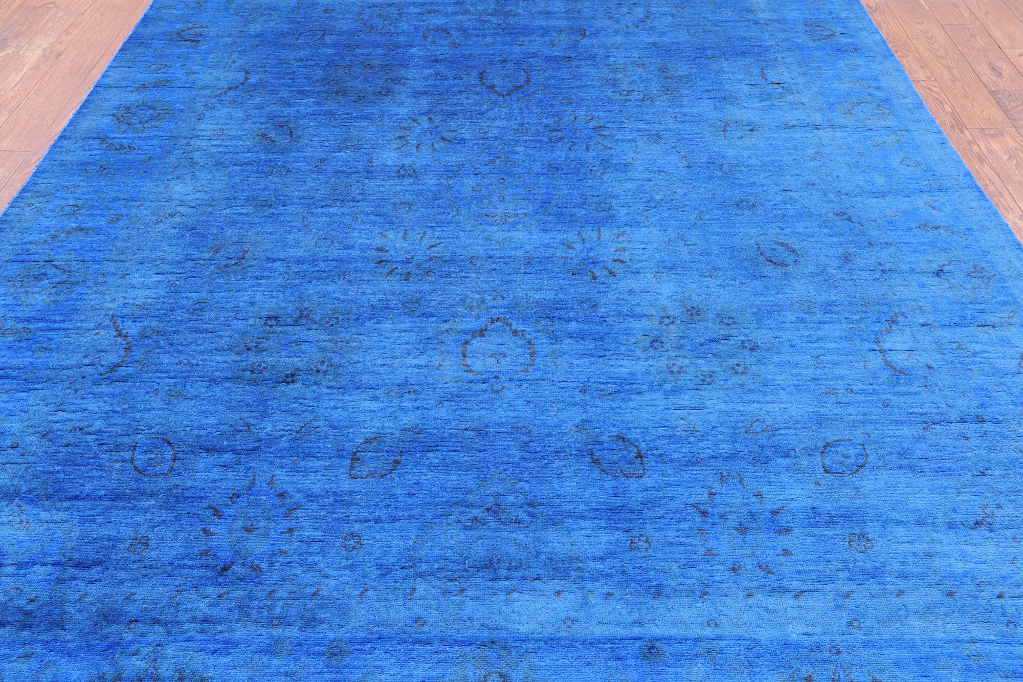 Blue Full Pile Overdyed Handmade Wool Area Rug - 8' 0" X 9' 10" - Golden Nile