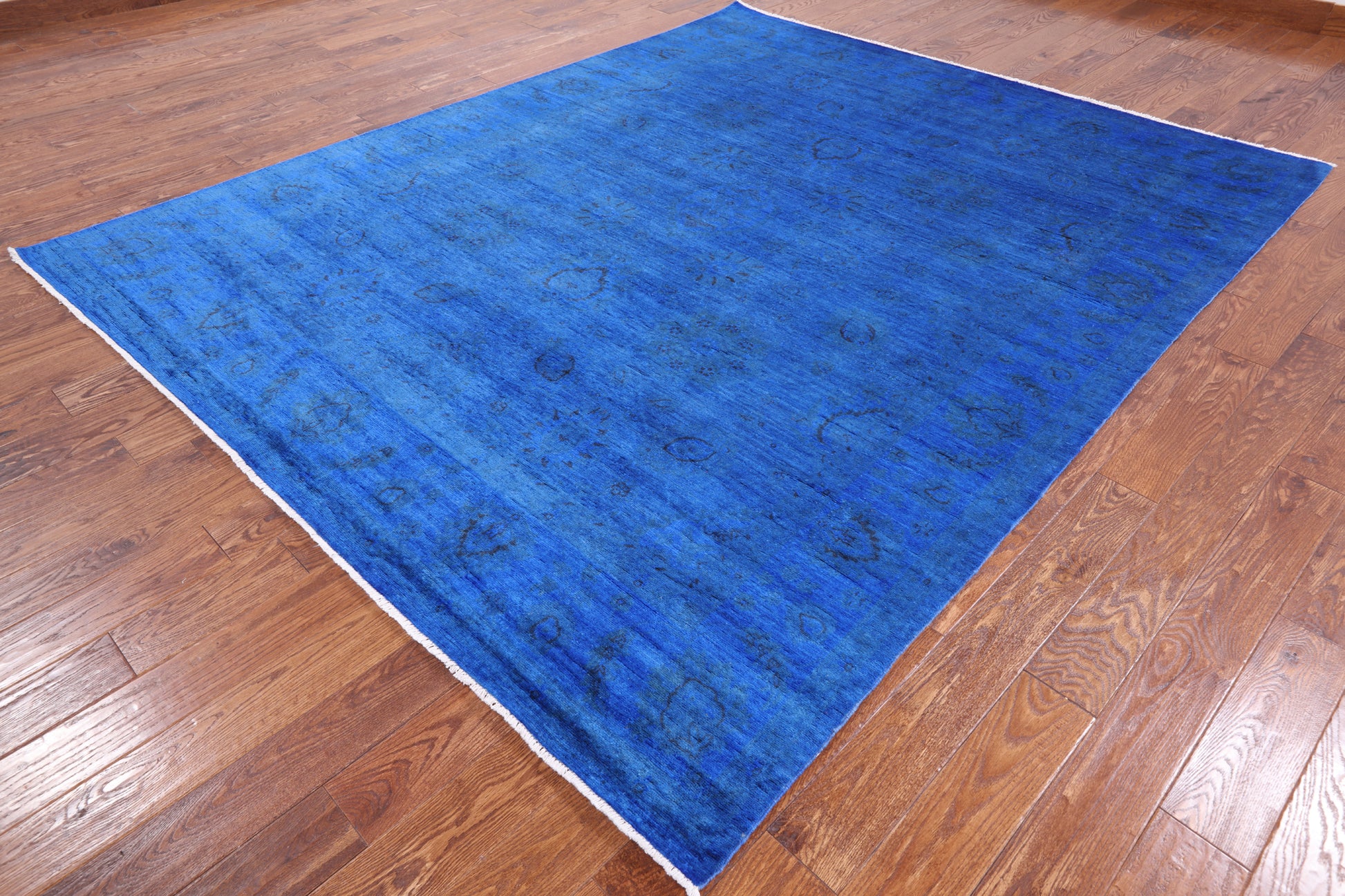 Blue Full Pile Overdyed Handmade Wool Area Rug - 8' 0" X 9' 10" - Golden Nile