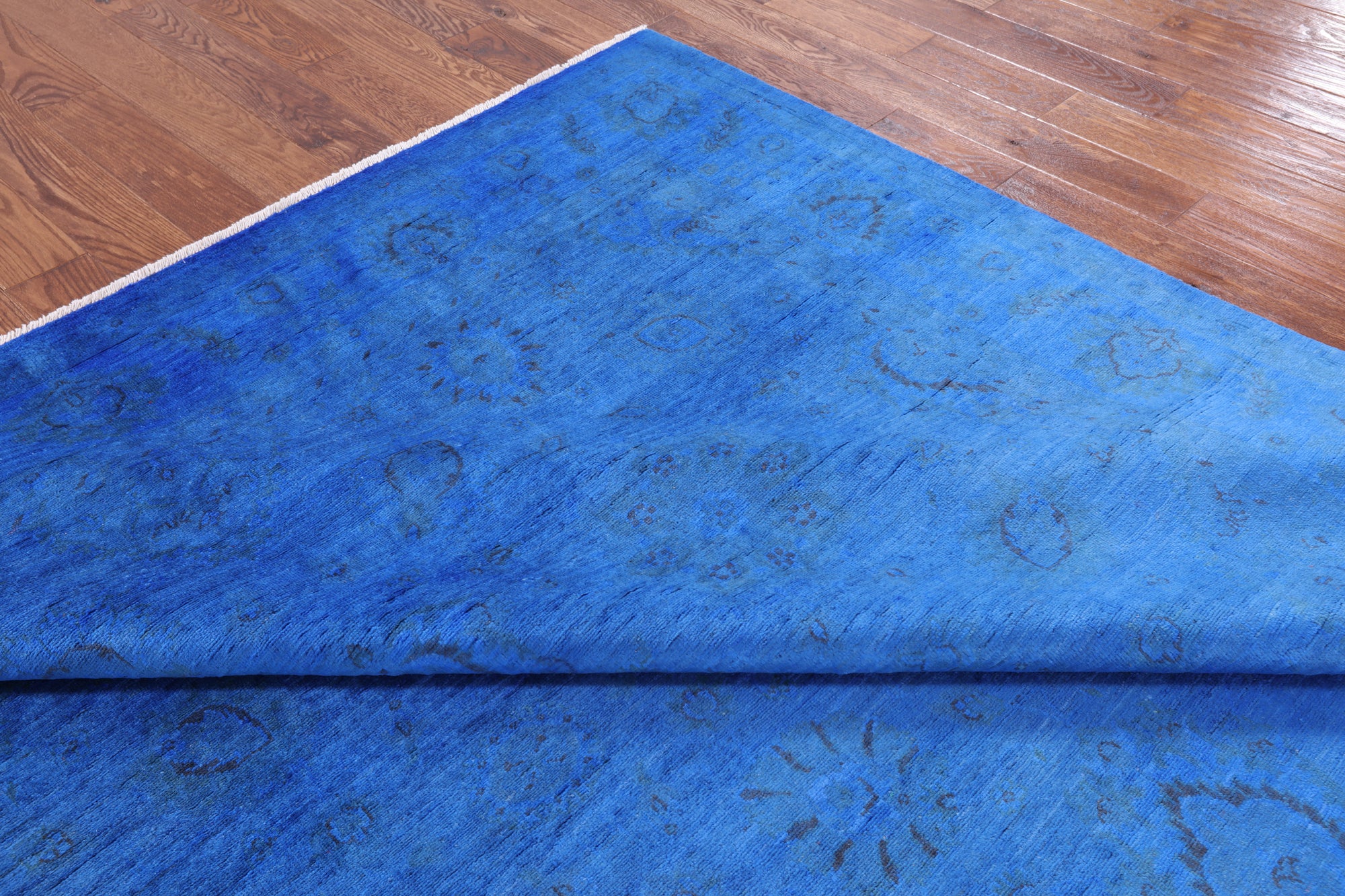 Blue Full Pile Overdyed Handmade Wool Area Rug - 8' 0" X 9' 10" - Golden Nile