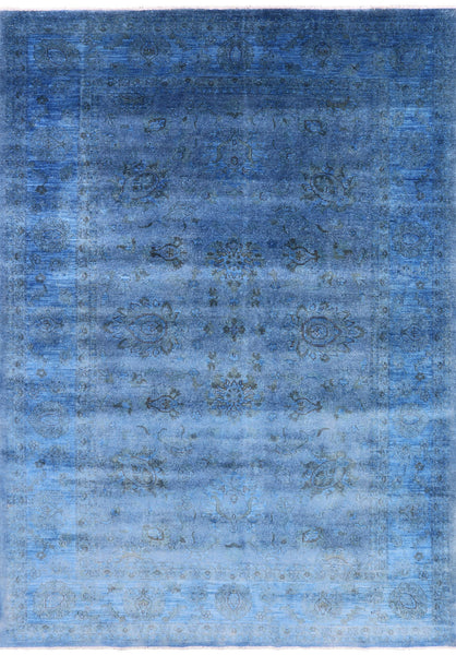 Blue Full Pile Overdyed Handmade Wool Area Rug - 8' 2" X 11' 4" - Golden Nile
