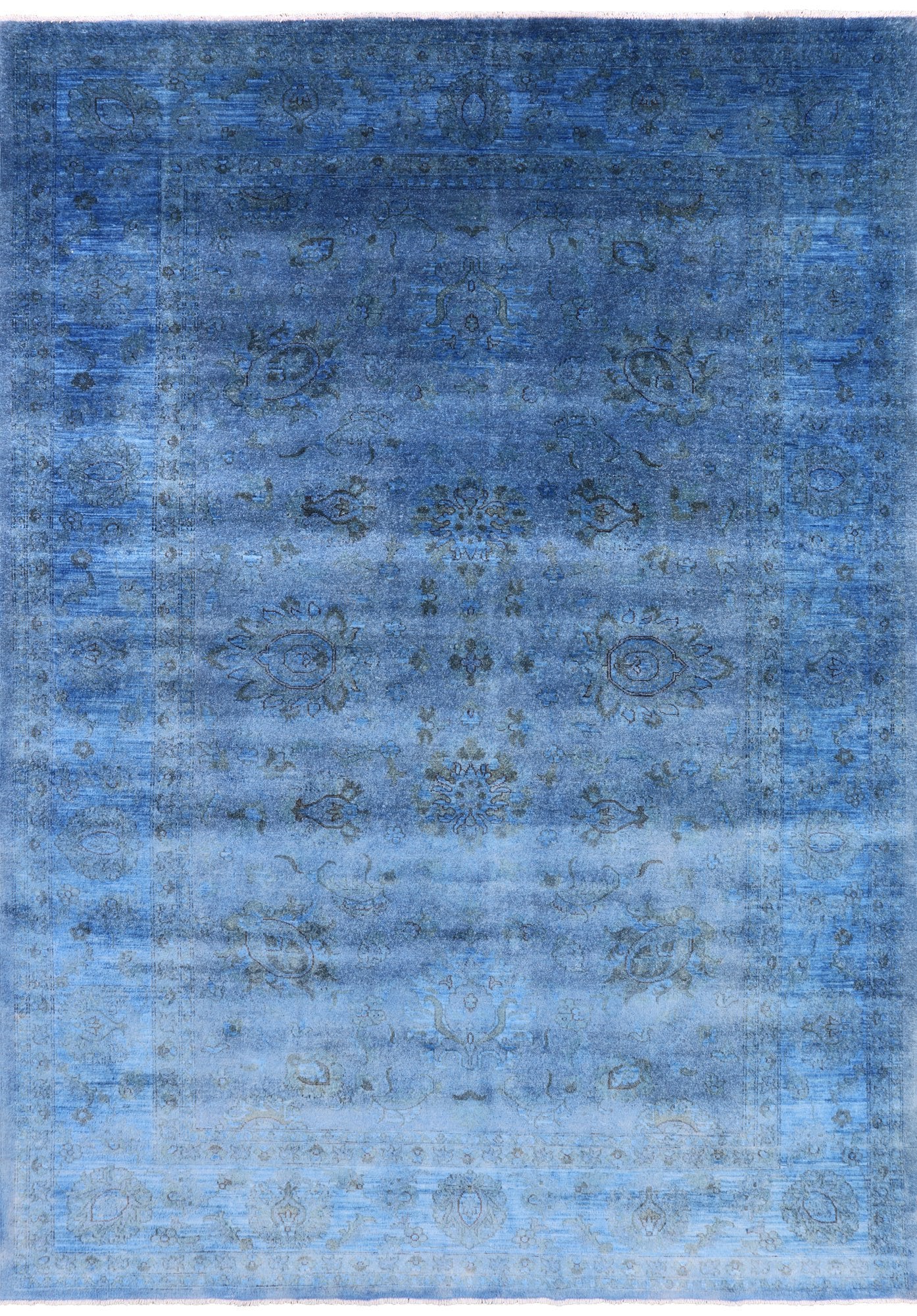 Blue Full Pile Overdyed Handmade Wool Area Rug - 8' 2" X 11' 4" - Golden Nile