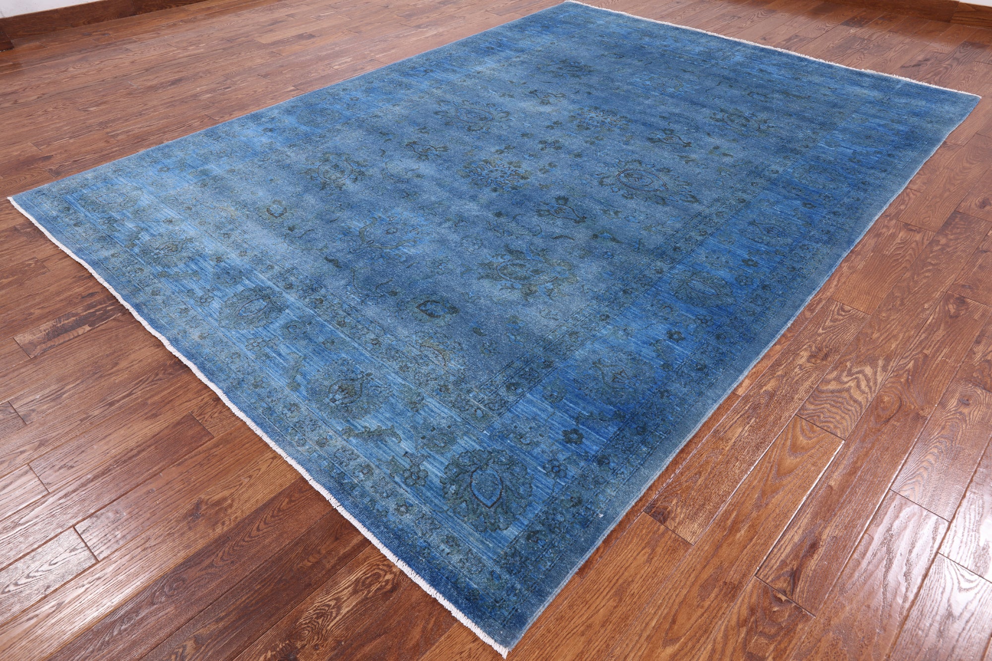 Blue Full Pile Overdyed Handmade Wool Area Rug - 8' 2" X 11' 4" - Golden Nile