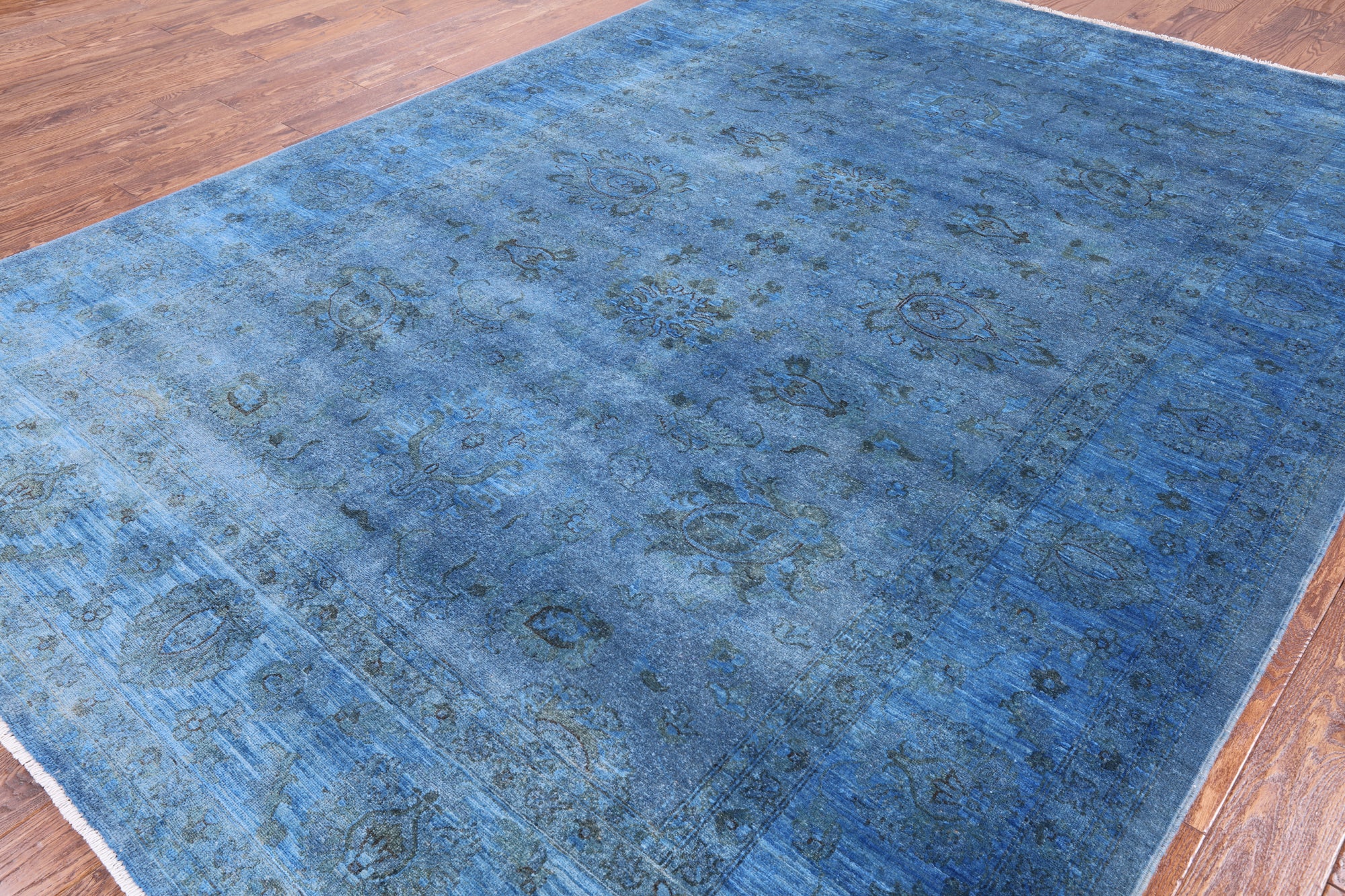Blue Full Pile Overdyed Handmade Wool Area Rug - 8' 2" X 11' 4" - Golden Nile