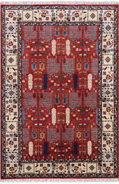 Red Persian Ziegler Handmade Wool Area Rug - 6' 3" X 9' 2" - Golden Nile