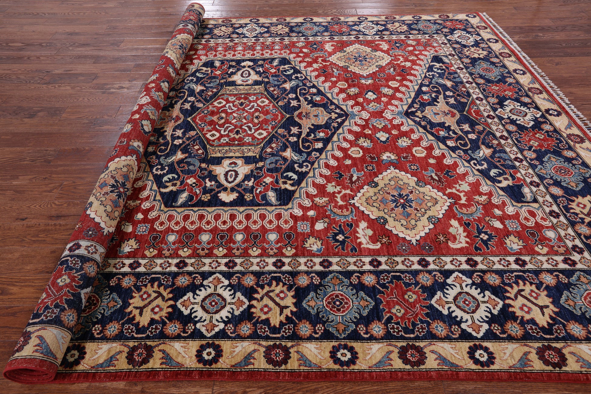 Red Fine Serapi Hand Knotted Area Rug - 9' 2" X 11' 10" - Golden Nile