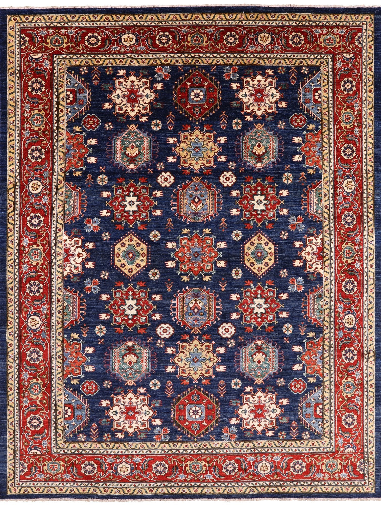 Blue Fine Serapi Hand Knotted Wool Area Rug - 9' 1" X 11' 8" - Golden Nile