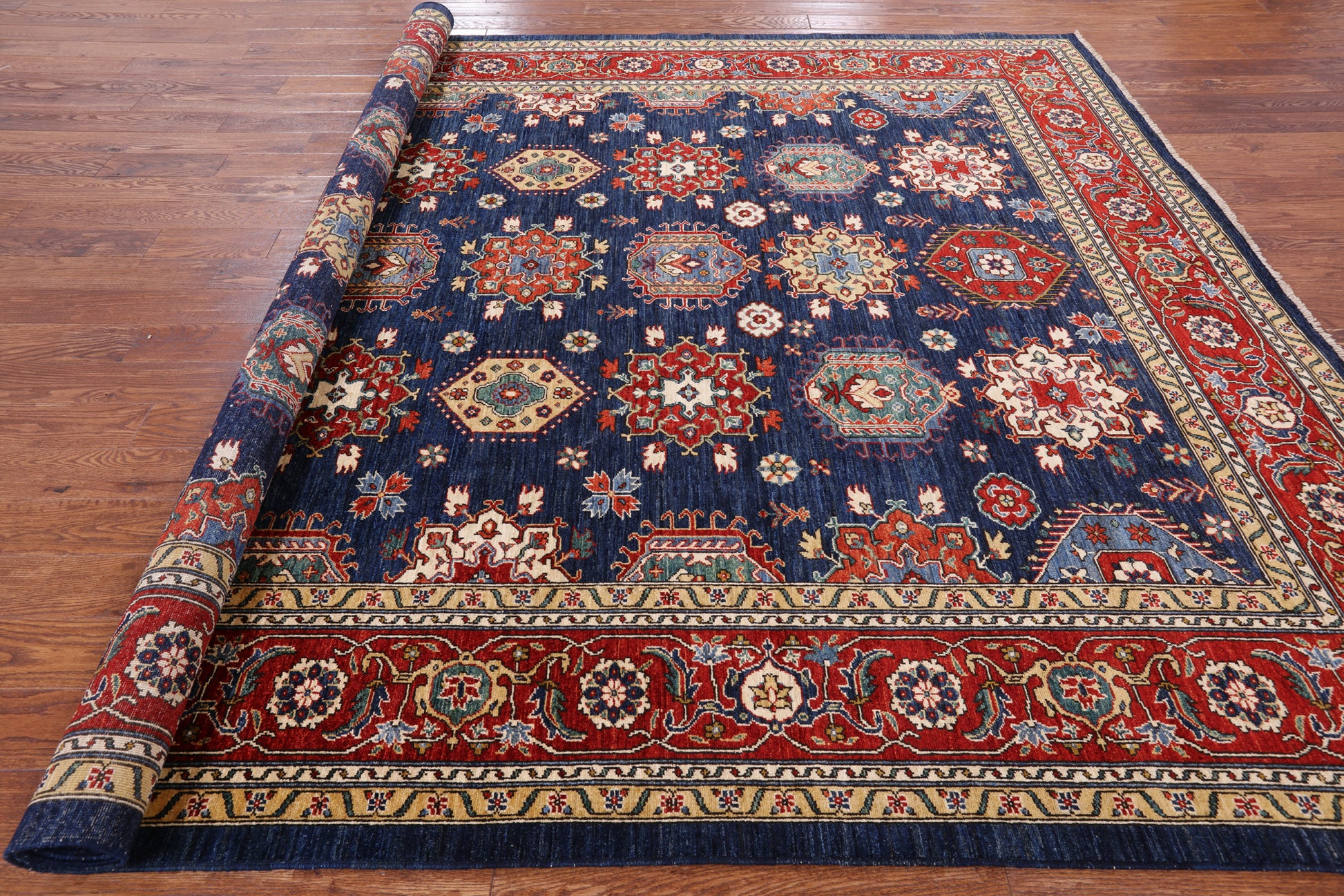 Blue Fine Serapi Hand Knotted Wool Area Rug - 9' 1" X 11' 8" - Golden Nile
