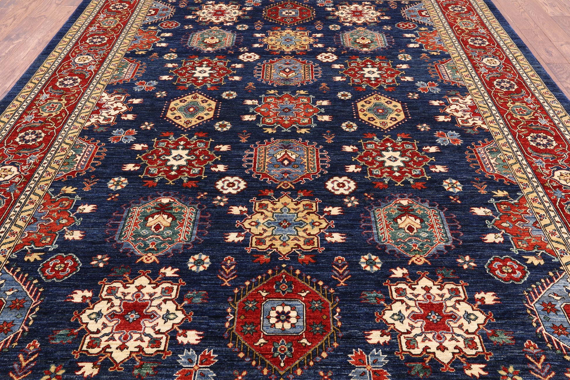 Blue Fine Serapi Hand Knotted Wool Area Rug - 9' 1" X 11' 8" - Golden Nile