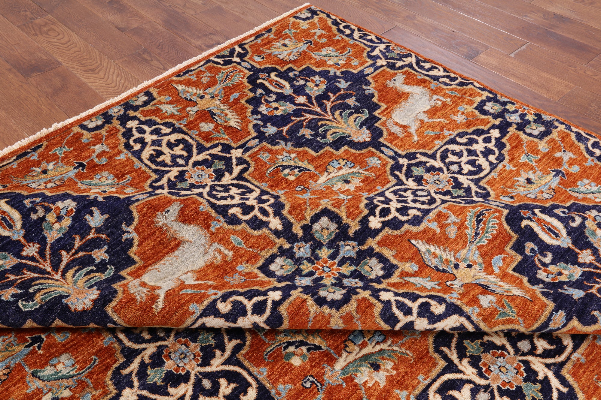 Orange Fine Serapi Hand Knotted Wool Area Rug - 8' 11" X 12' 2" - Golden Nile