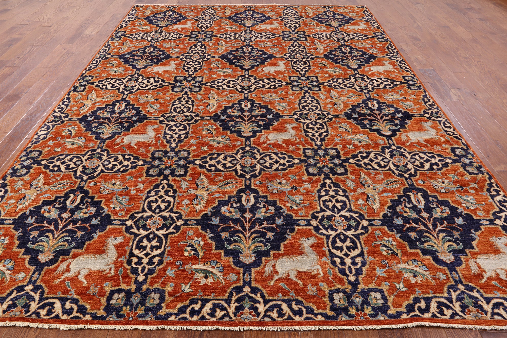 Orange Fine Serapi Hand Knotted Wool Area Rug - 8' 11" X 12' 2" - Golden Nile