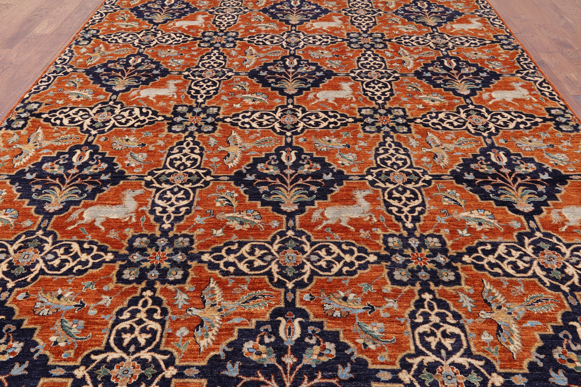 Orange Fine Serapi Hand Knotted Wool Area Rug - 8' 11" X 12' 2" - Golden Nile