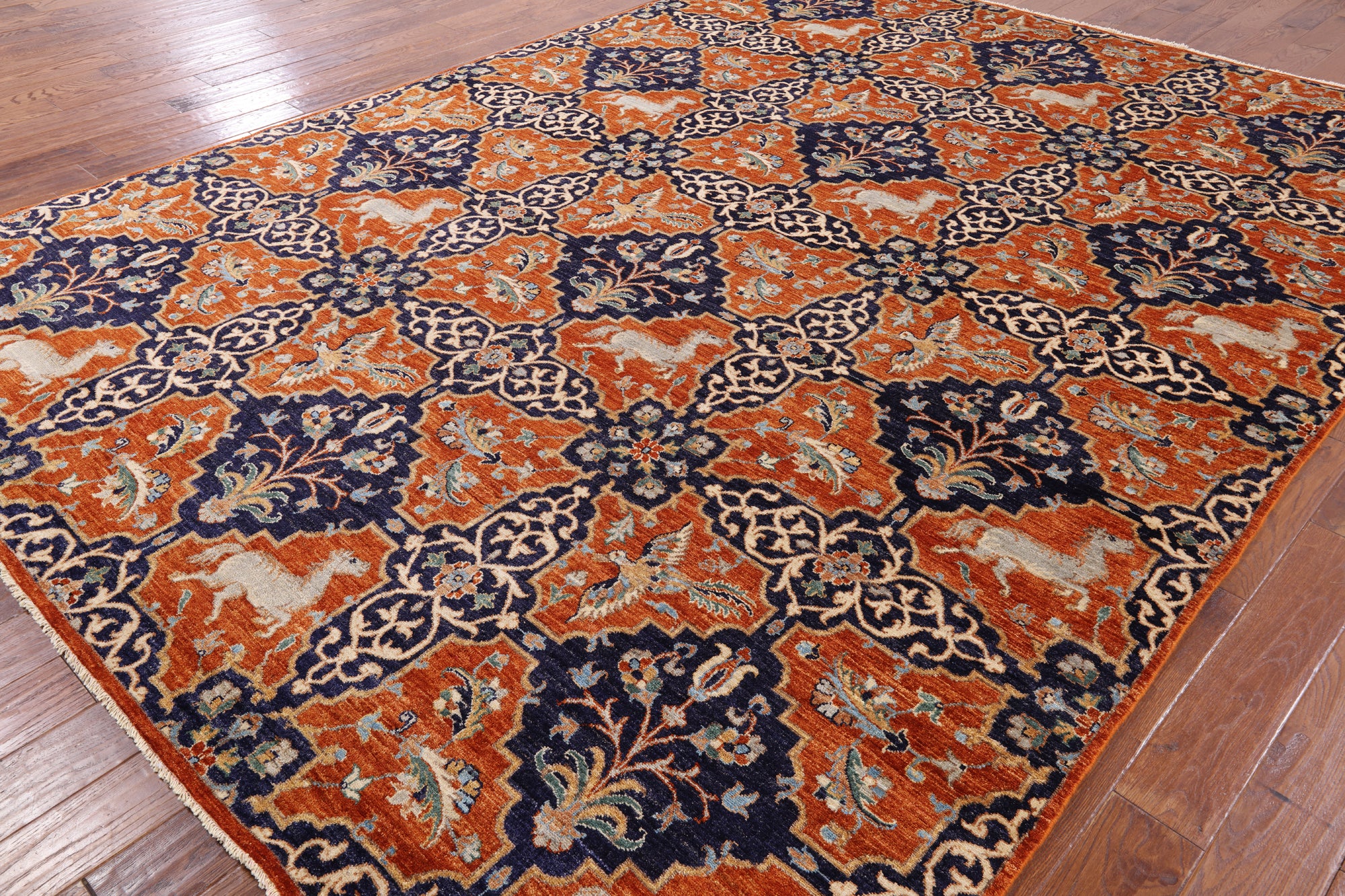 Orange Fine Serapi Hand Knotted Wool Area Rug - 8' 11" X 12' 2" - Golden Nile